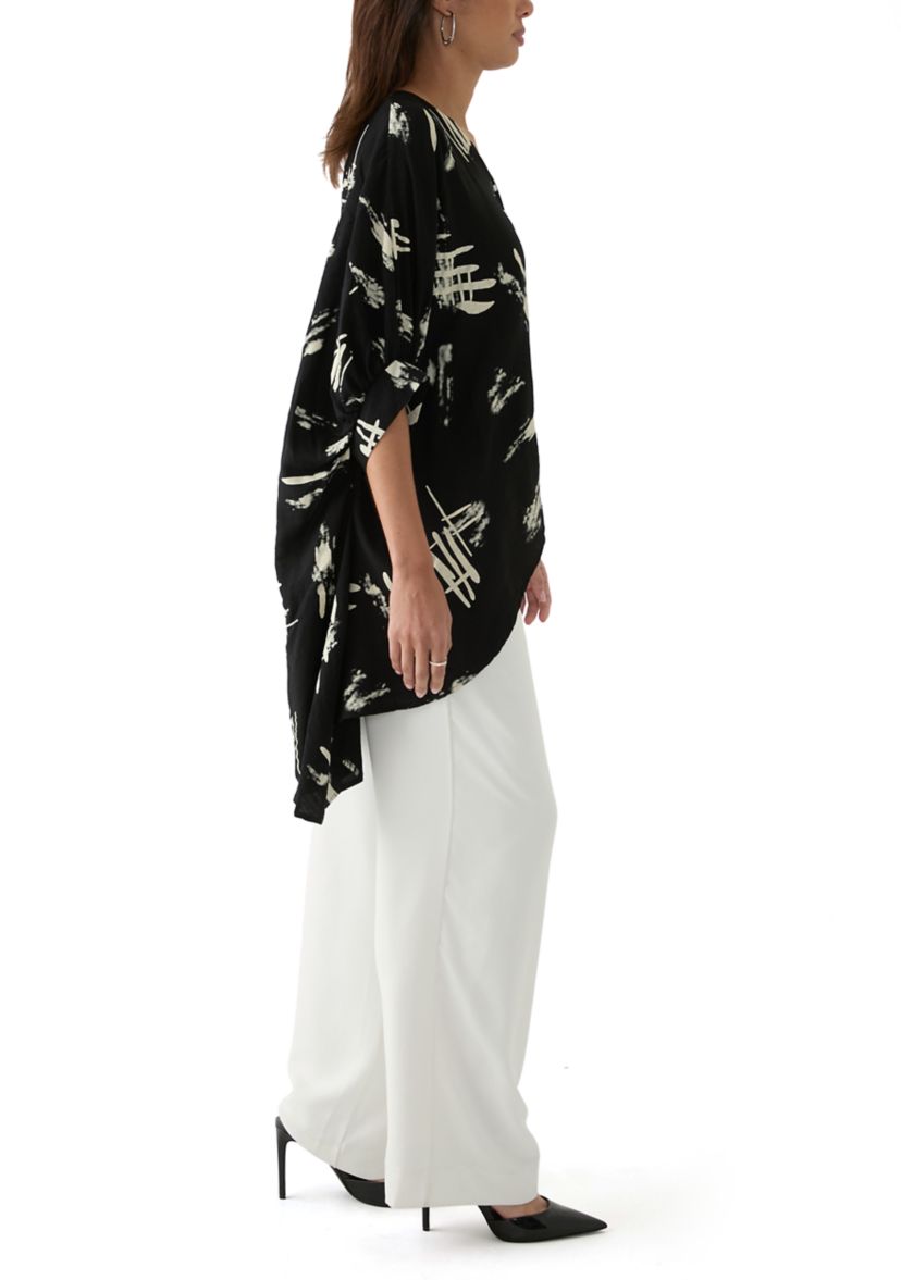 Womens High Low Button Front Printed Blouse