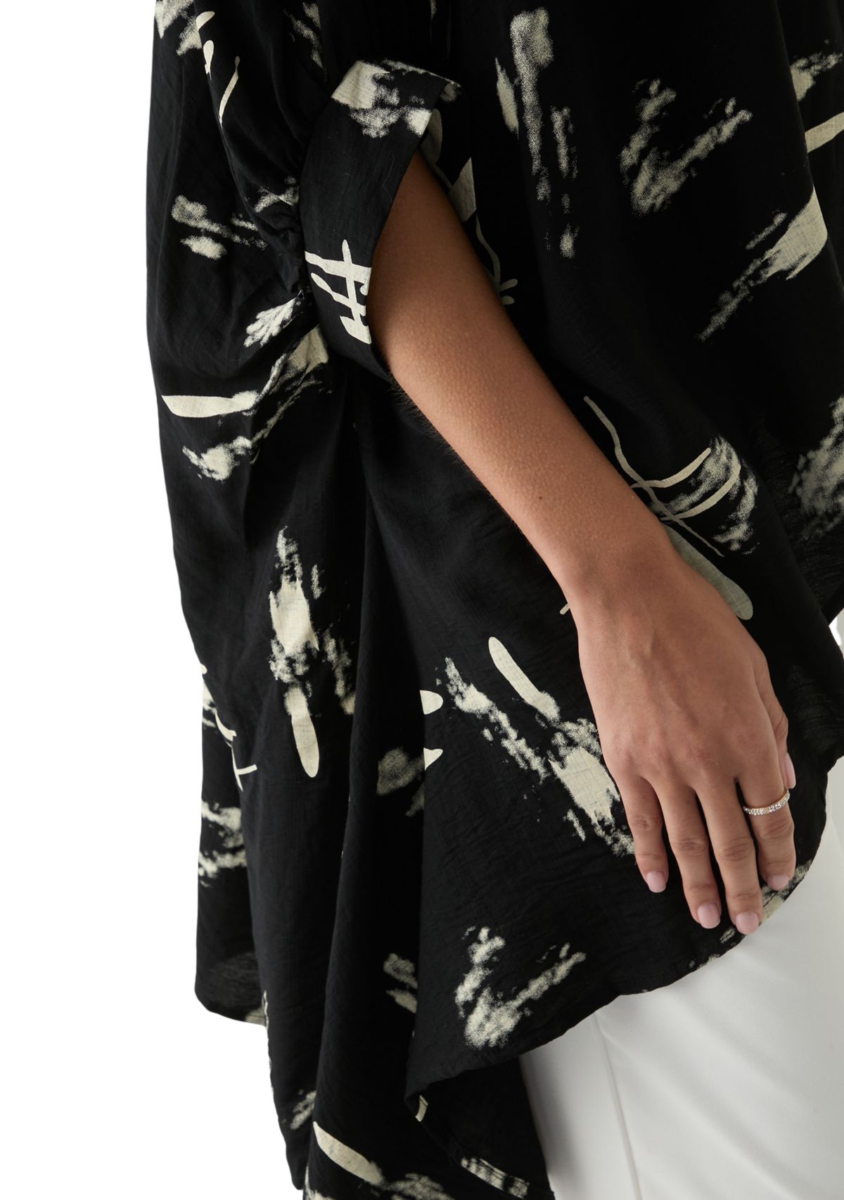 Womens High Low Button Front Printed Blouse