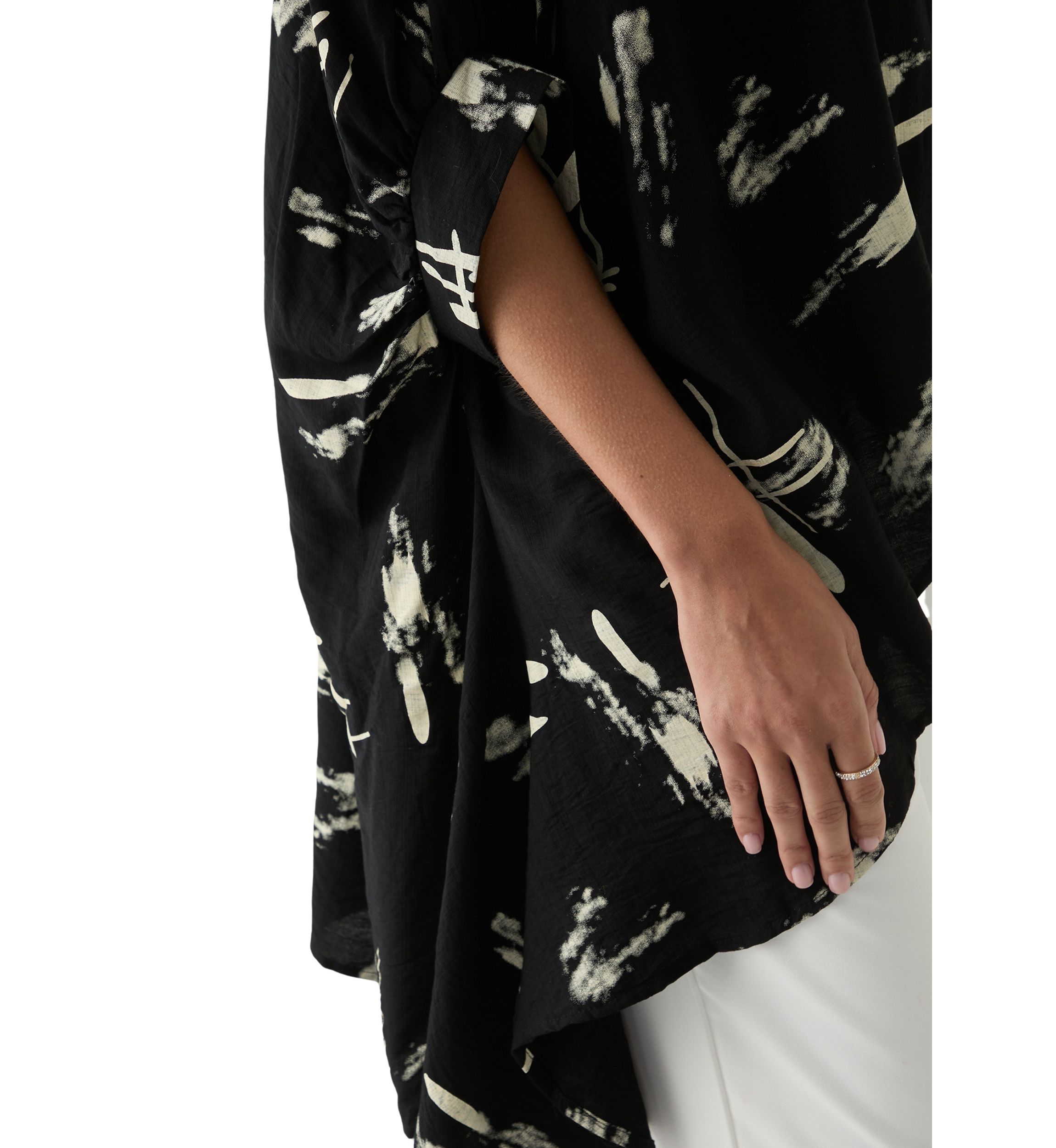 Womens High Low Button Front Printed Blouse