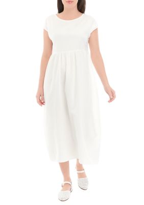 PATRIZIA LUCA Women's Short Sleeve Long Solid Dress, White, M/L