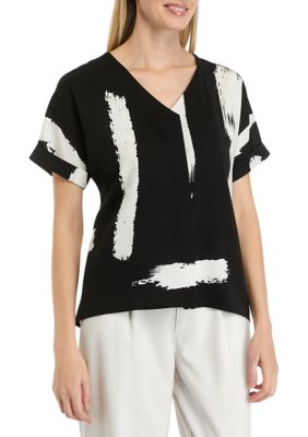 PATRIZIA LUCA Women's Dolman Sleeve Printed Top, Black, XSmall