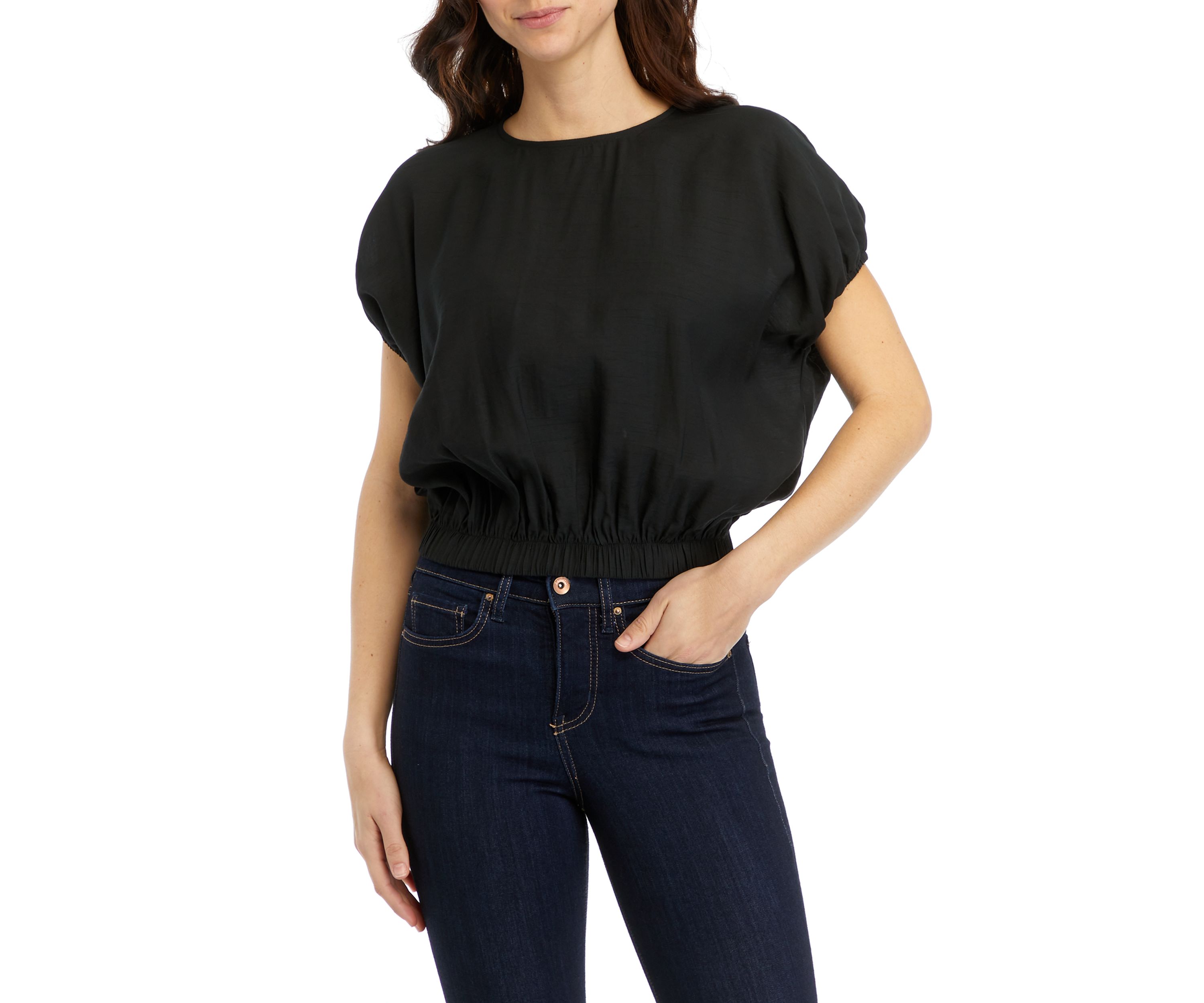Womens Puff Sleeve Elastic Hem Top