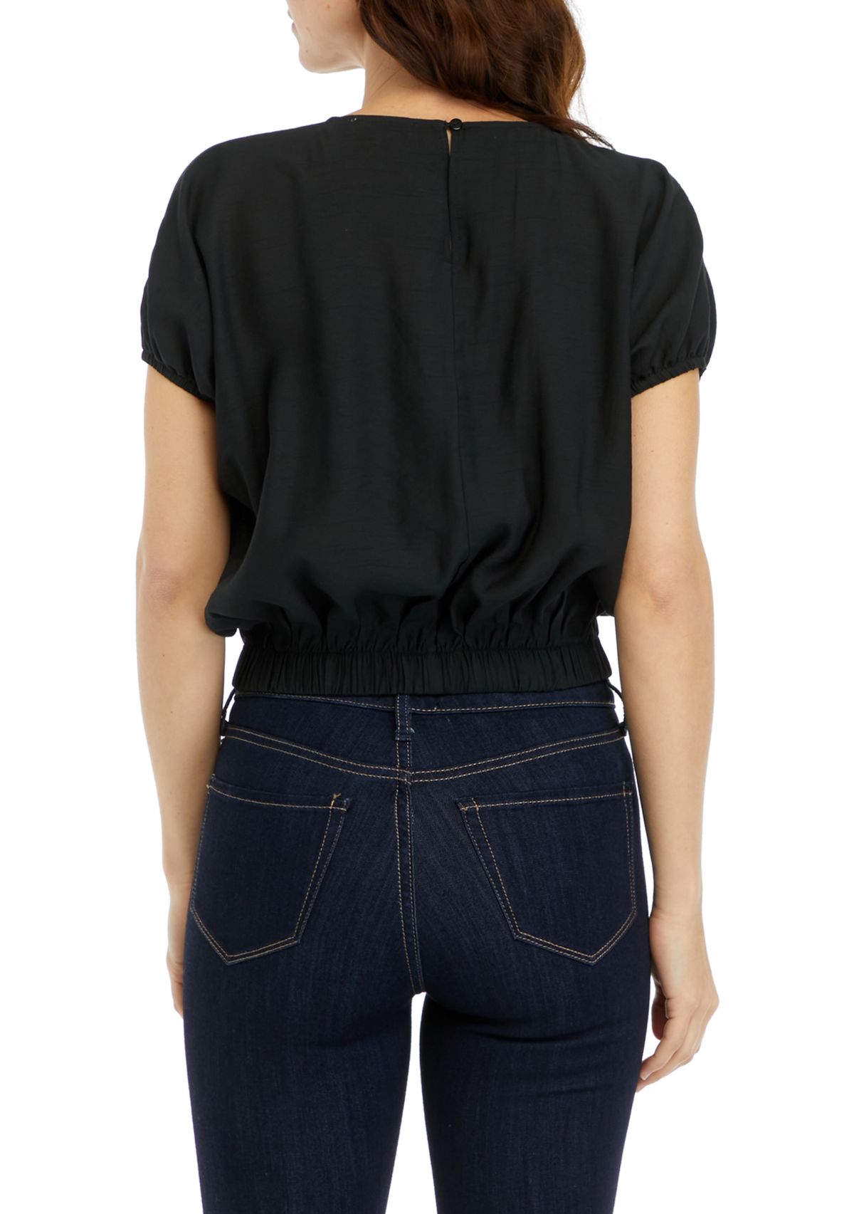 Womens Puff Sleeve Elastic Hem Top