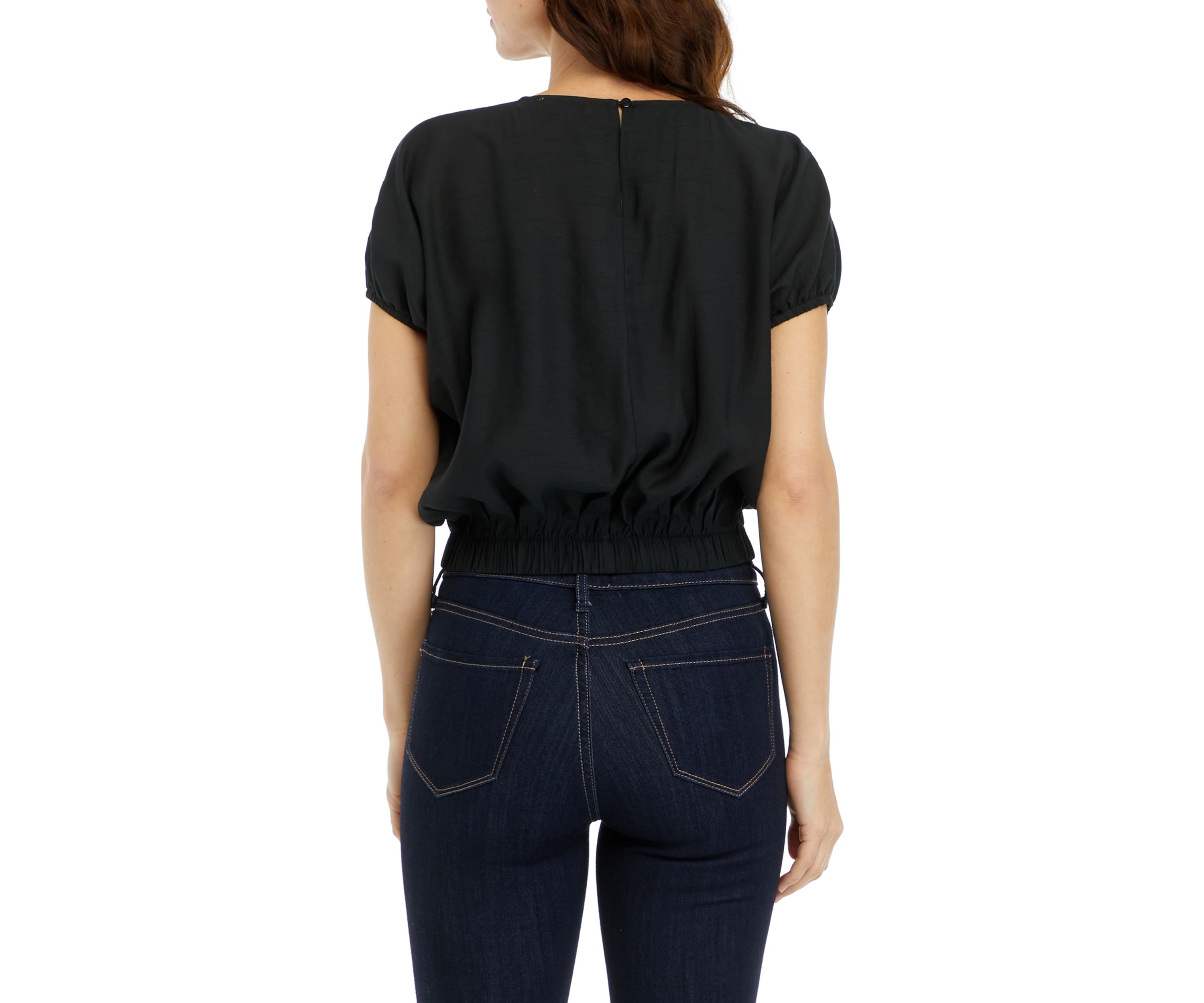Womens Puff Sleeve Elastic Hem Top
