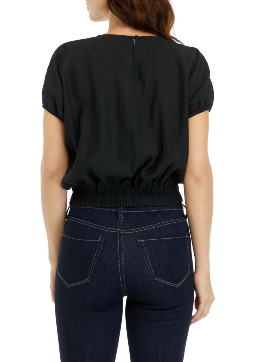 Womens Puff Sleeve Elastic Hem Top