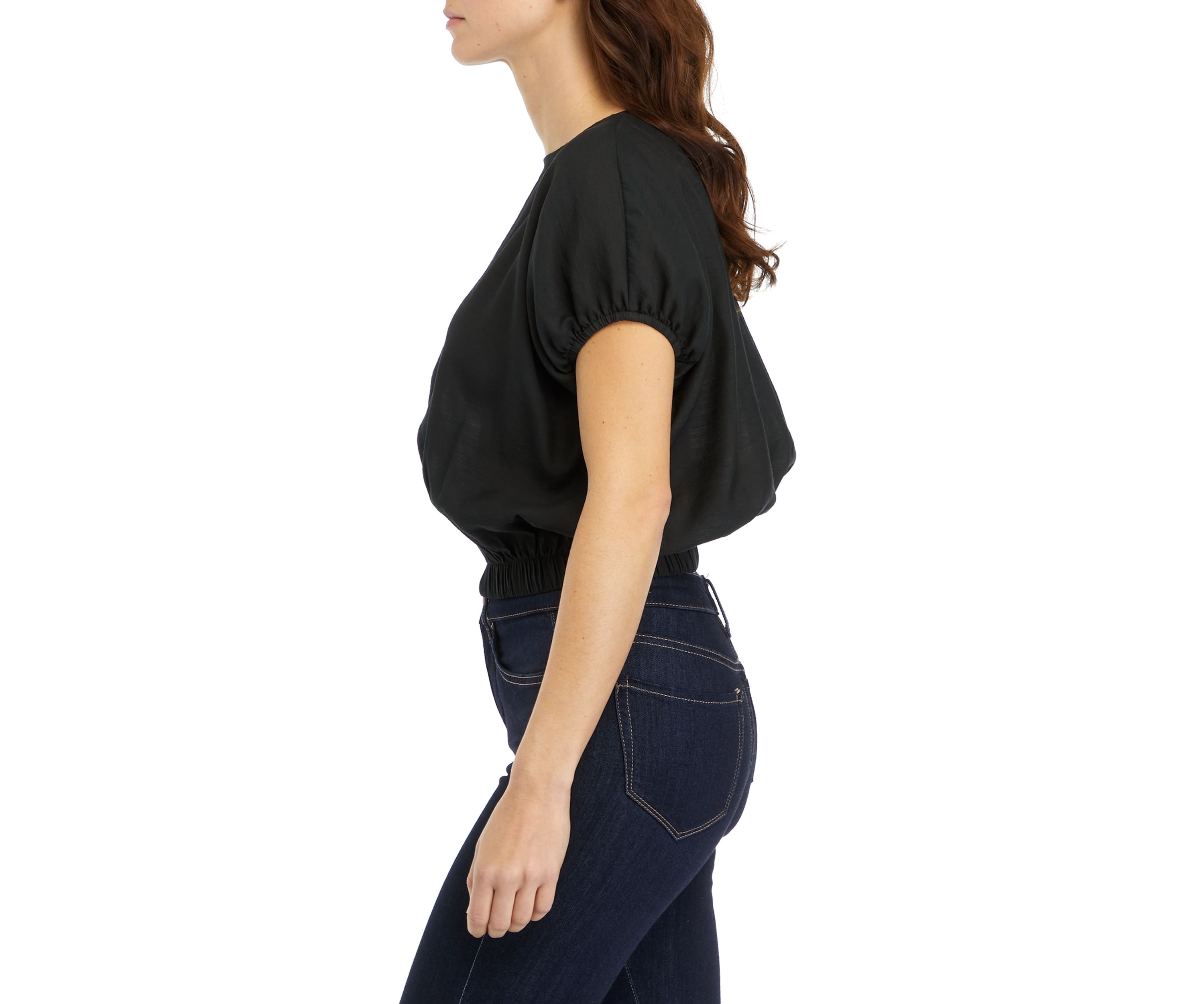 Womens Puff Sleeve Elastic Hem Top