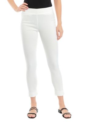 PATRIZIA LUCA Women's Lace Hem Slim Pants, White, Large