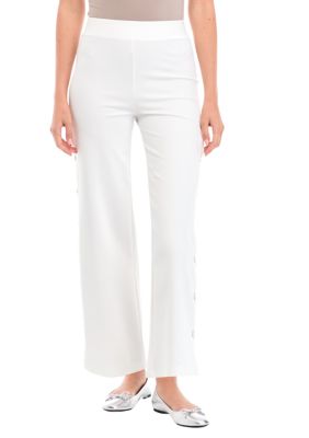 PATRIZIA LUCA Women's Button Side Pants, White, Large