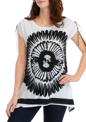 PATRIZIA LUCA Women's Short Sleeve Woven Graphic Tunic
