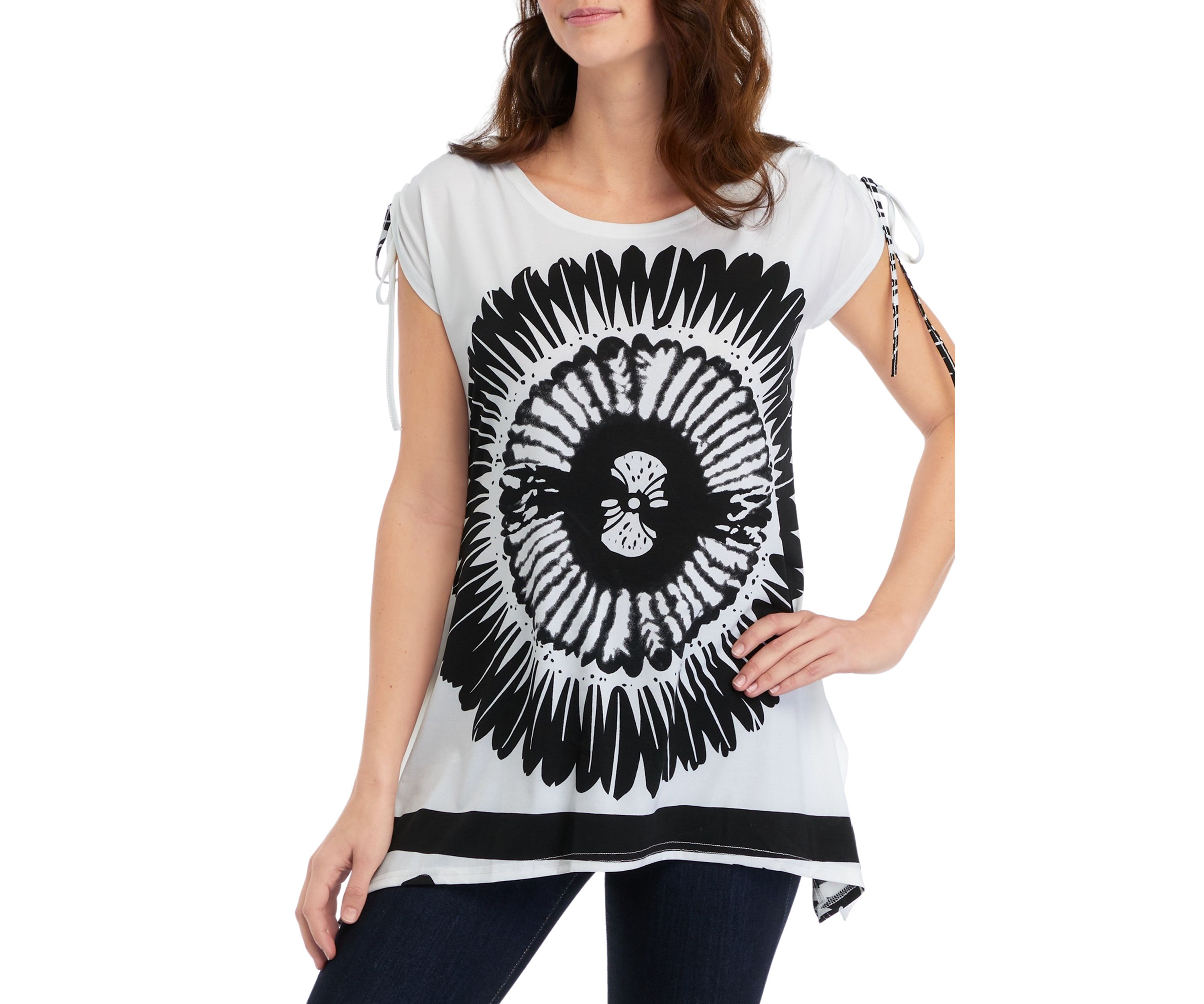 Womens Short Sleeve Woven Graphic Tunic 