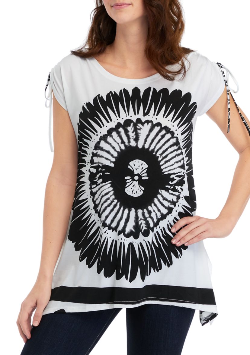 Womens Short Sleeve Woven Graphic Tunic 
