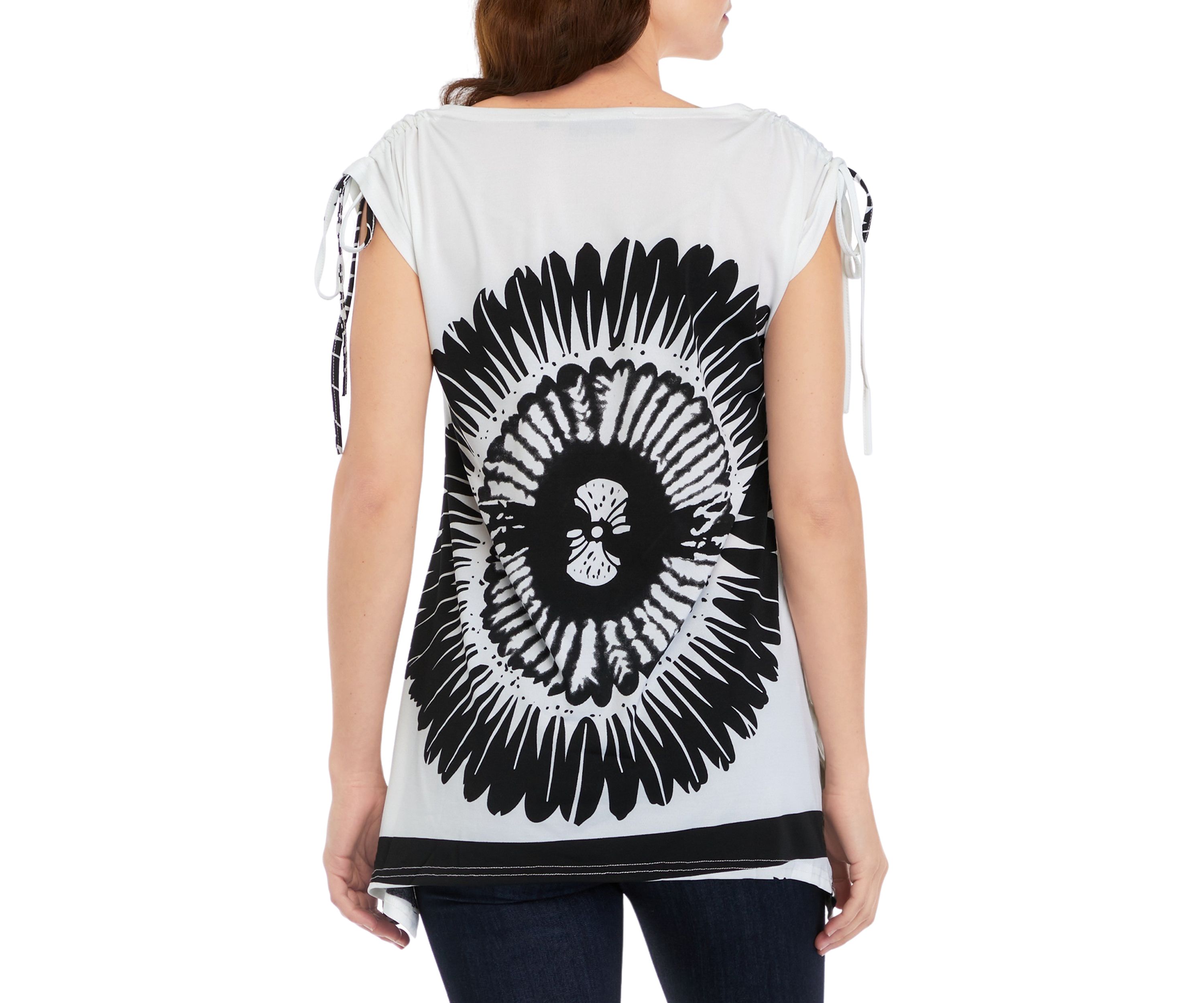 Womens Short Sleeve Woven Graphic Tunic 