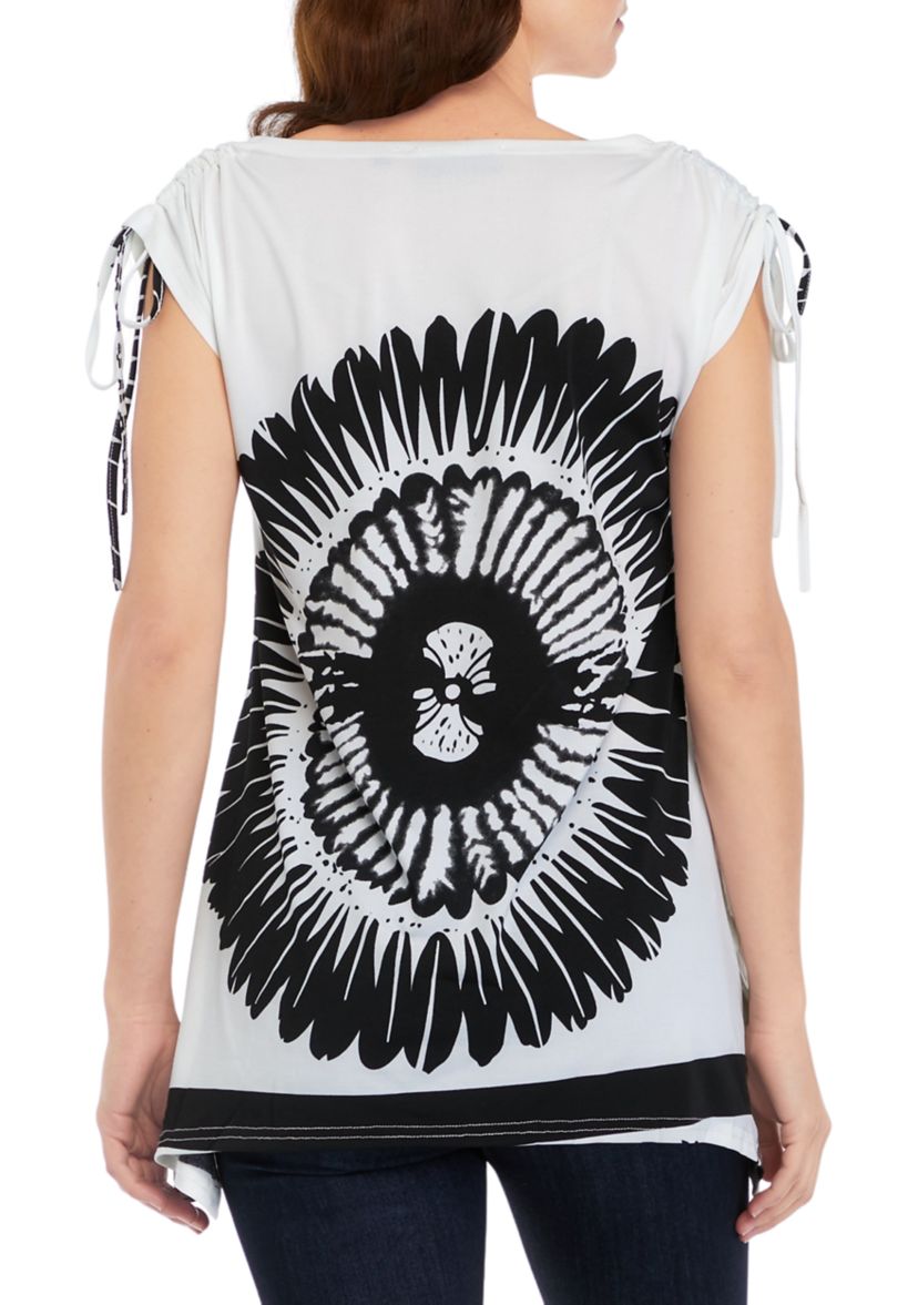 Womens Short Sleeve Woven Graphic Tunic 