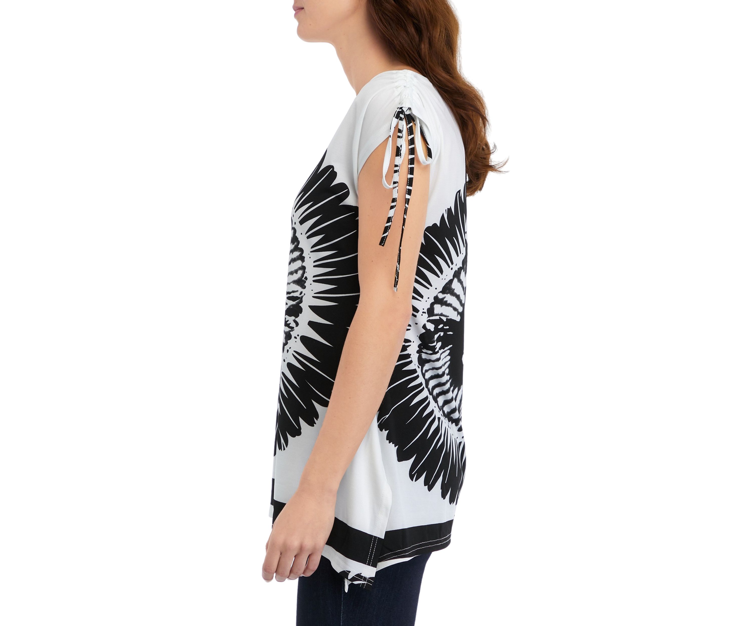 Womens Short Sleeve Woven Graphic Tunic 