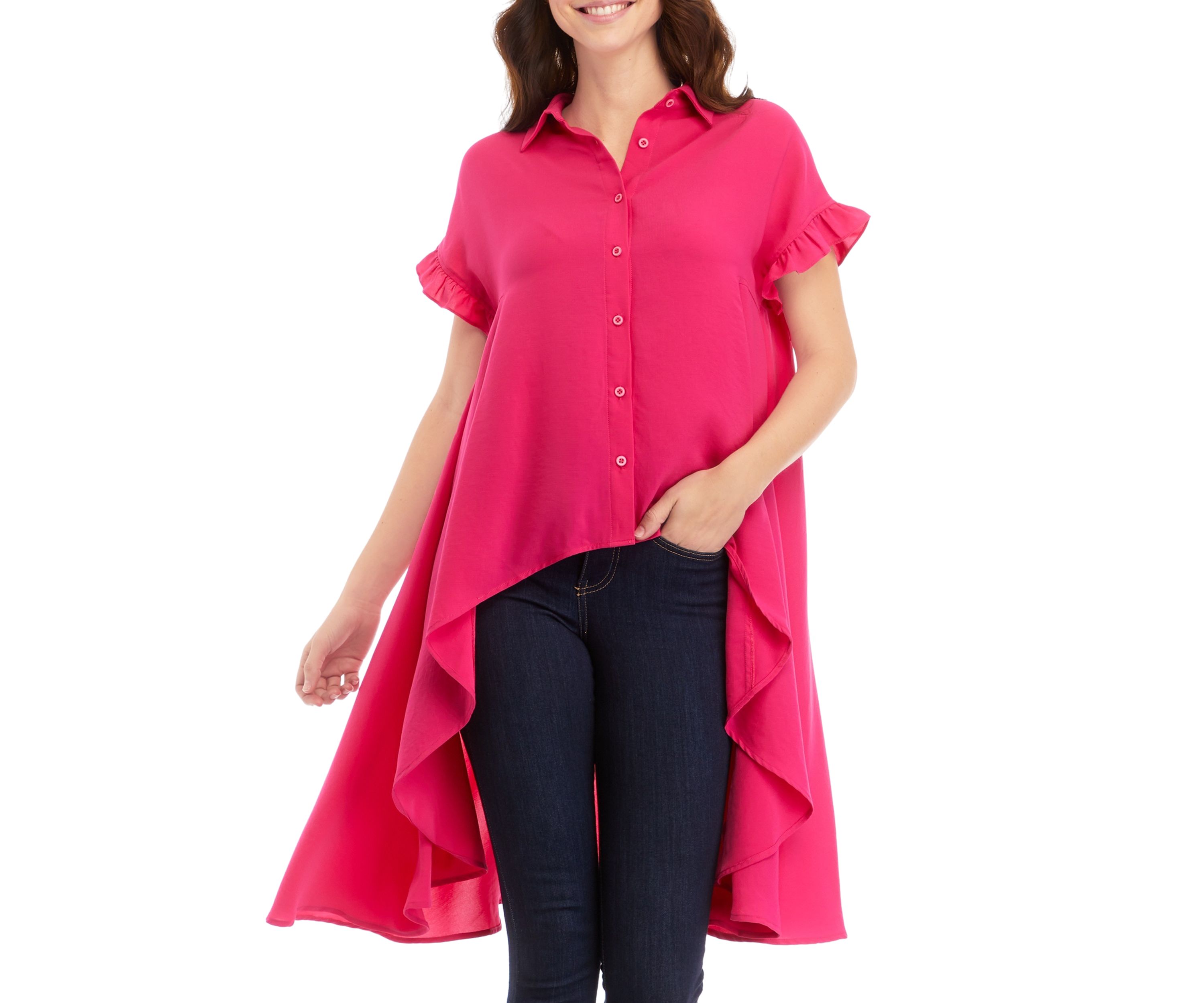 Womens High Low Flutter Sleeve Blouse