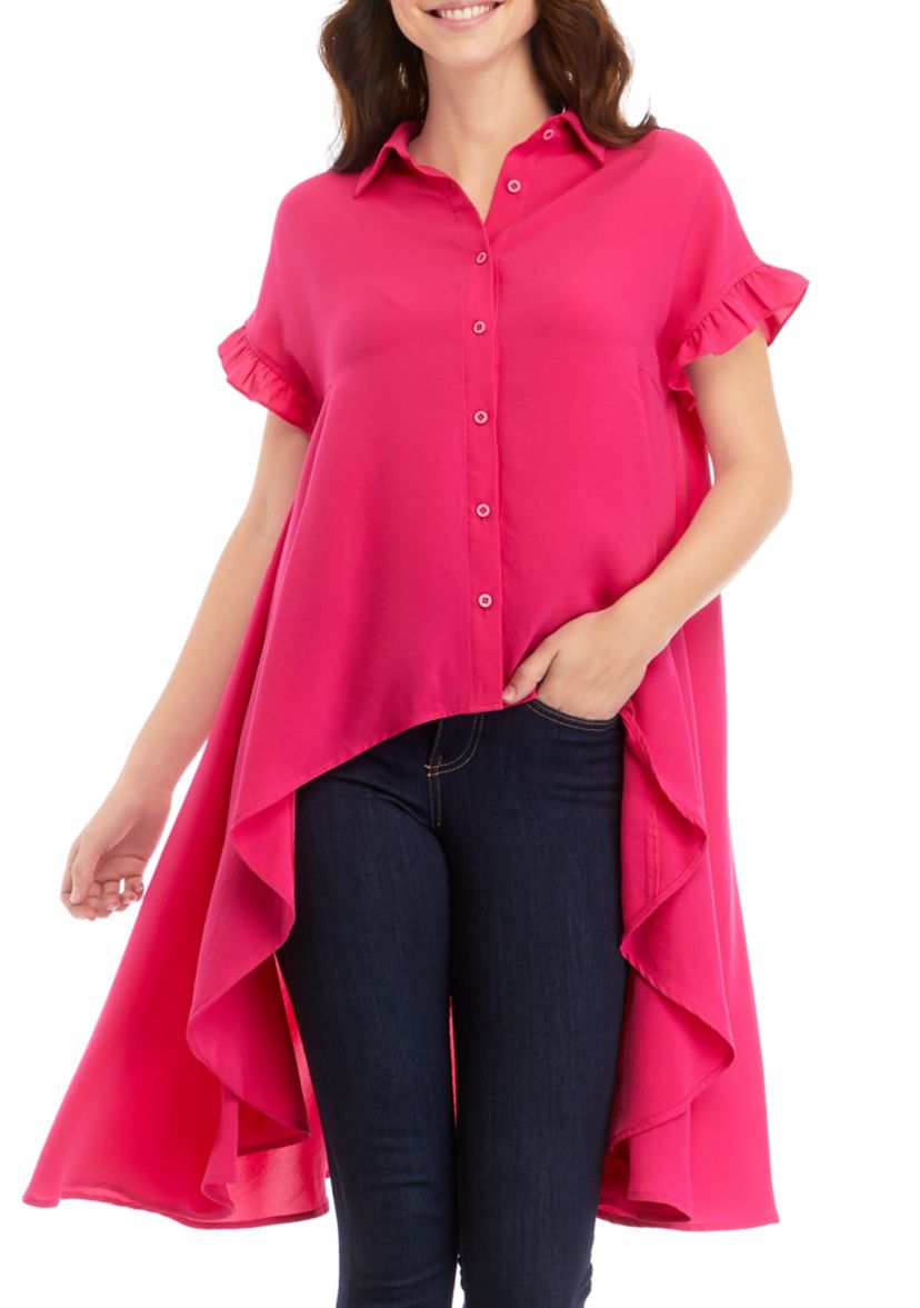 Womens High Low Flutter Sleeve Blouse
