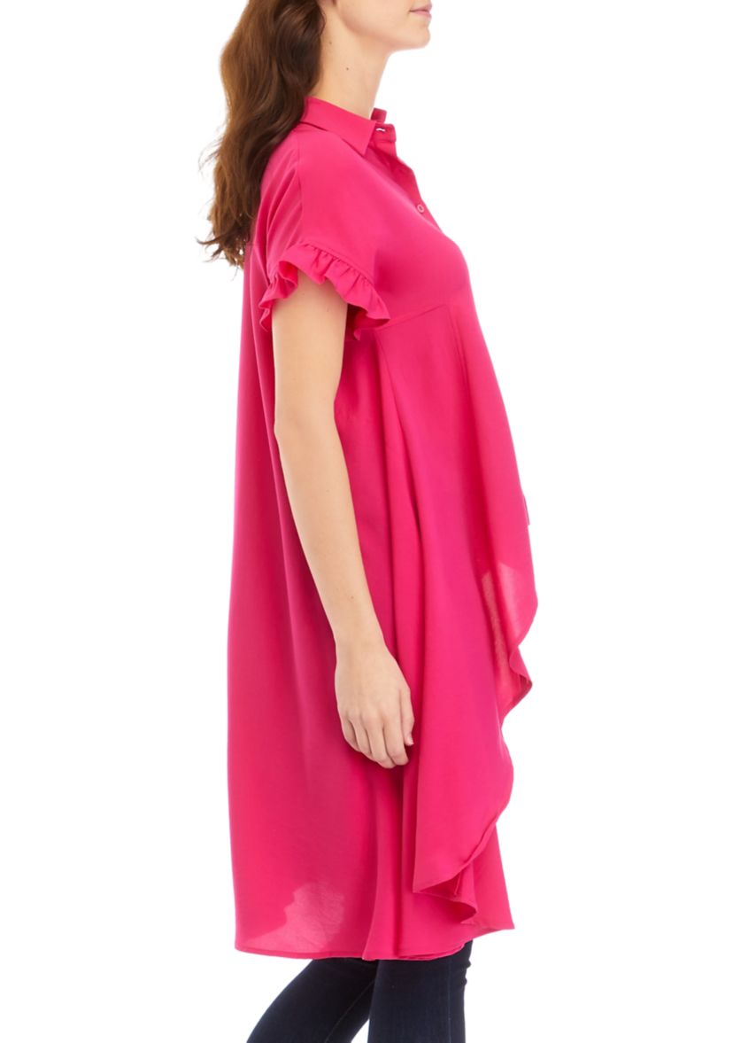 Womens High Low Flutter Sleeve Blouse