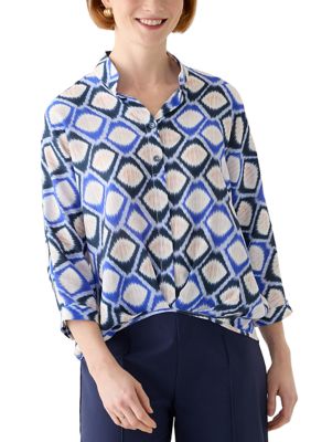 PATRIZIA LUCA Women's Printed Blouse, Blue, XL