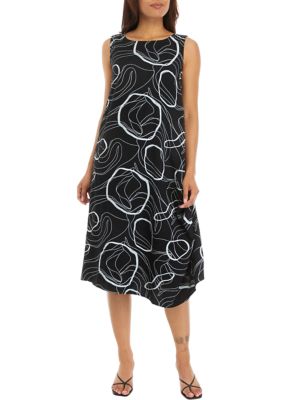 Women's Sleeveless Geo Print Side Ruched Midi Dress