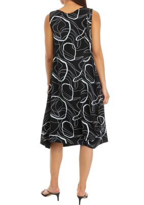 Women's Sleeveless Geo Print Side Ruched Midi Dress