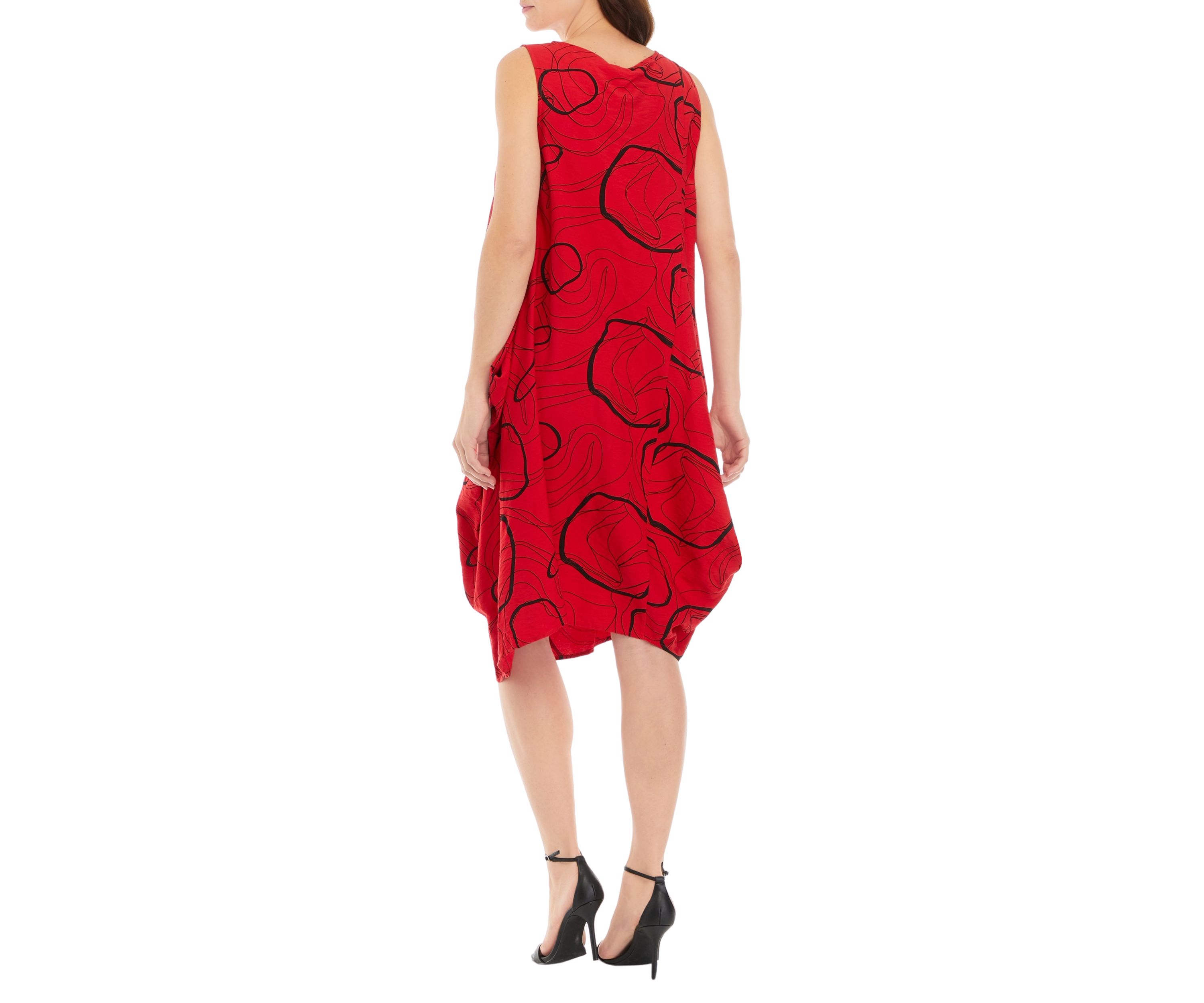 Womens Sleeveless Geo Print Side Ruched Midi Dress