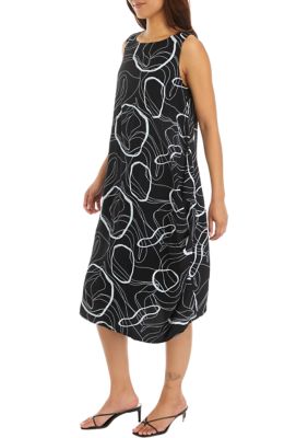 Women's Sleeveless Geo Print Side Ruched Midi Dress
