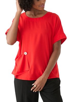 PATRIZIA LUCA Women's Round Neck Button Blouse, Red, L/XL