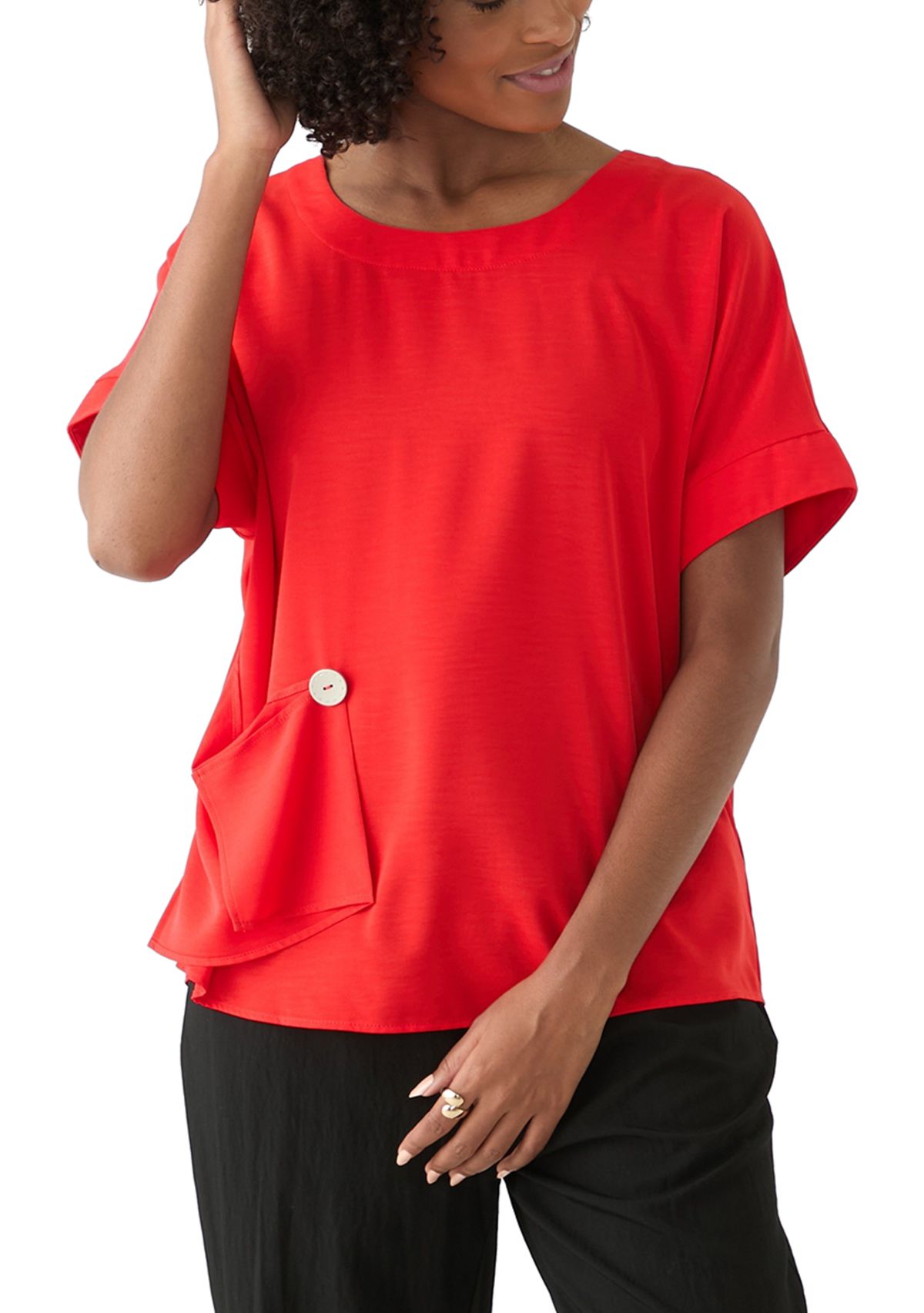 Womens Round Neck Button Blouse