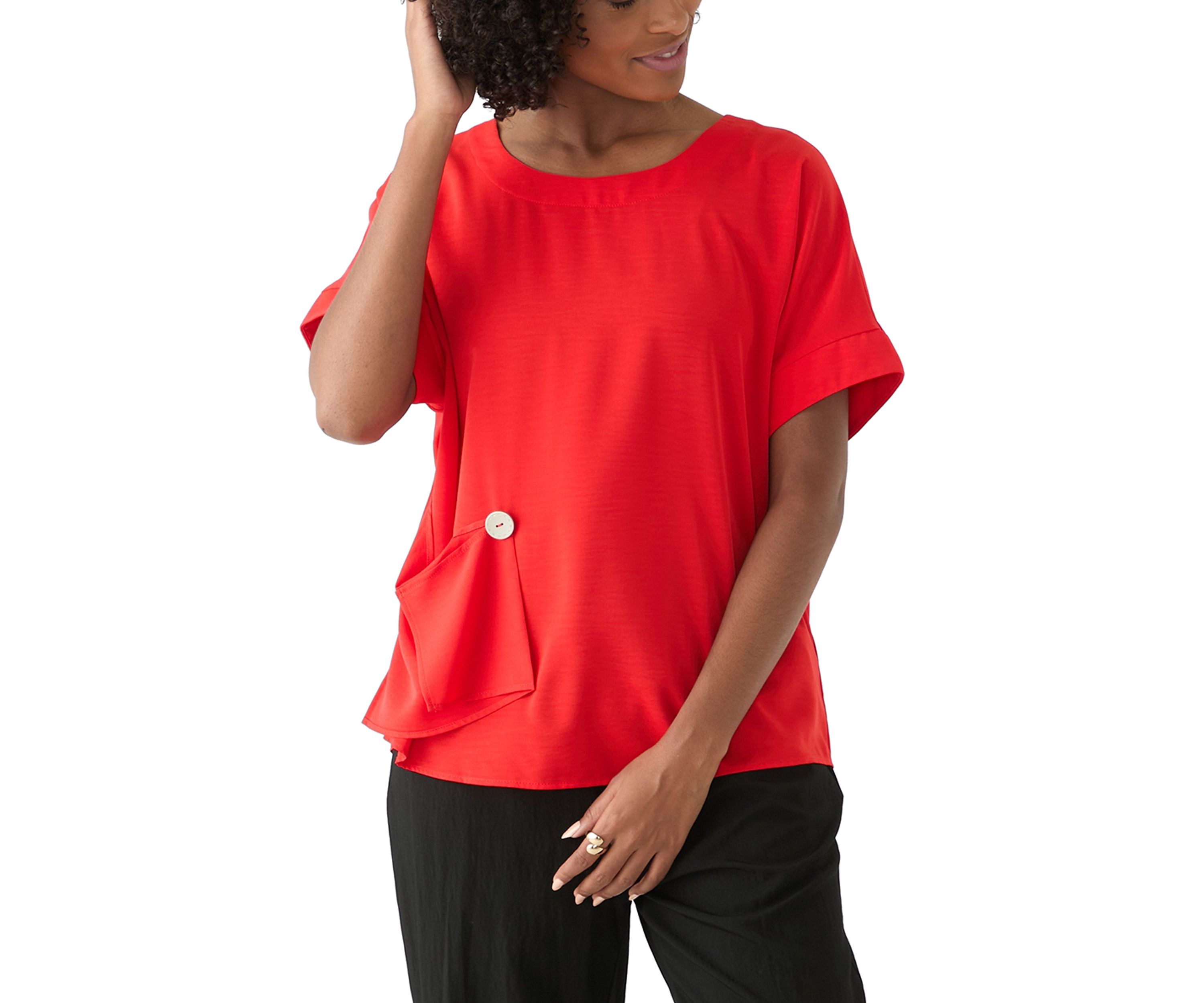 Womens Round Neck Button Blouse