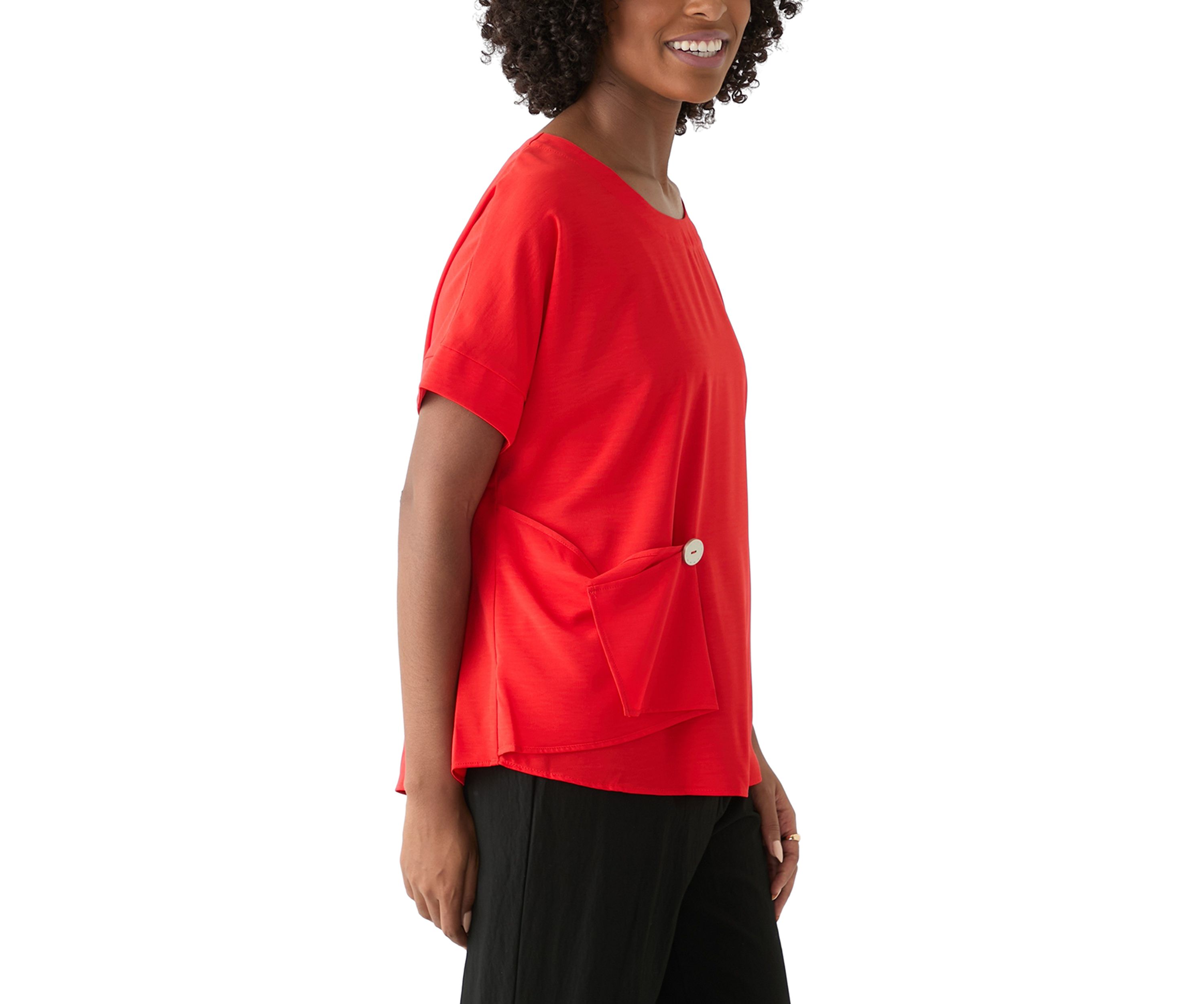 Womens Round Neck Button Blouse