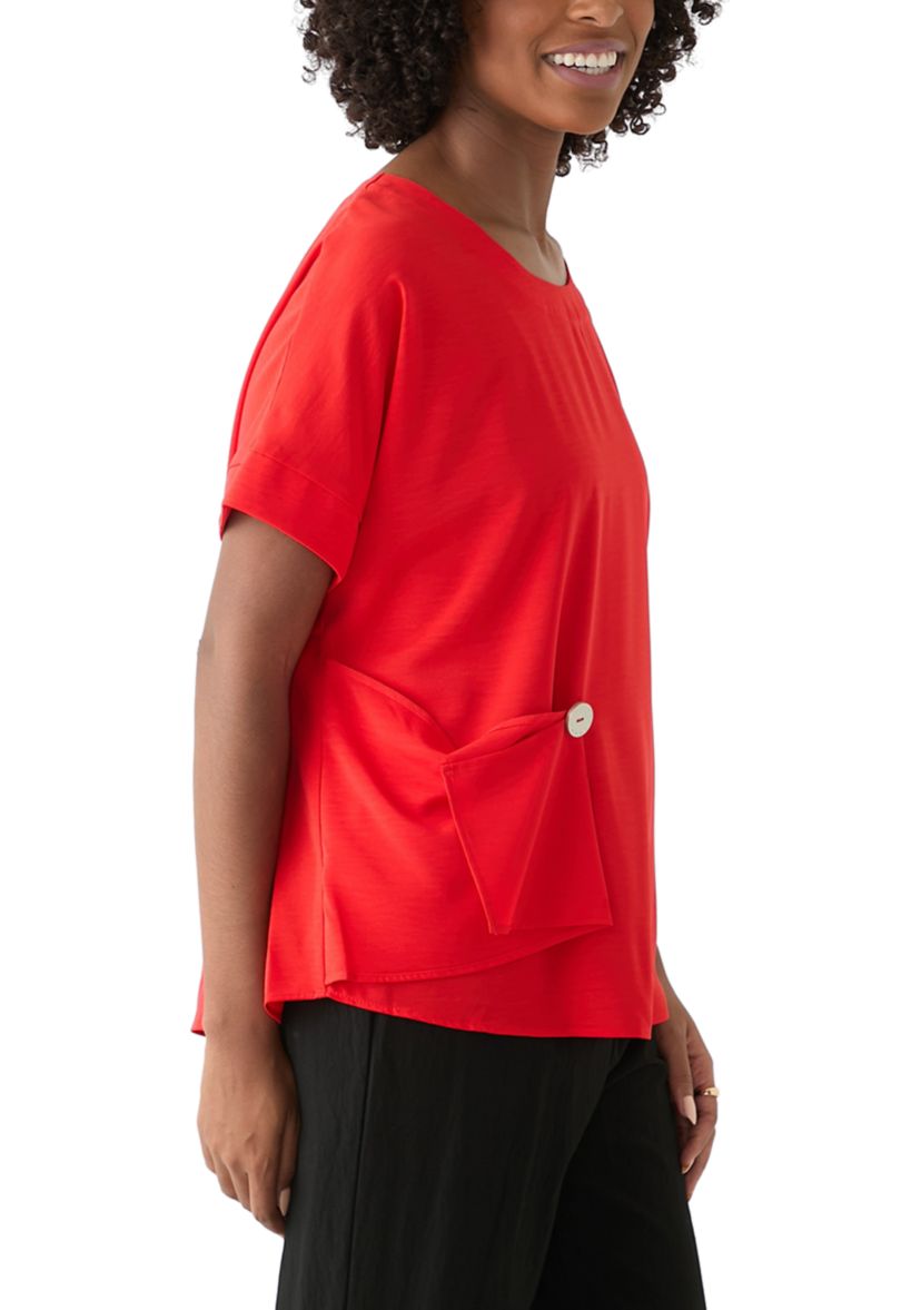 Womens Round Neck Button Blouse