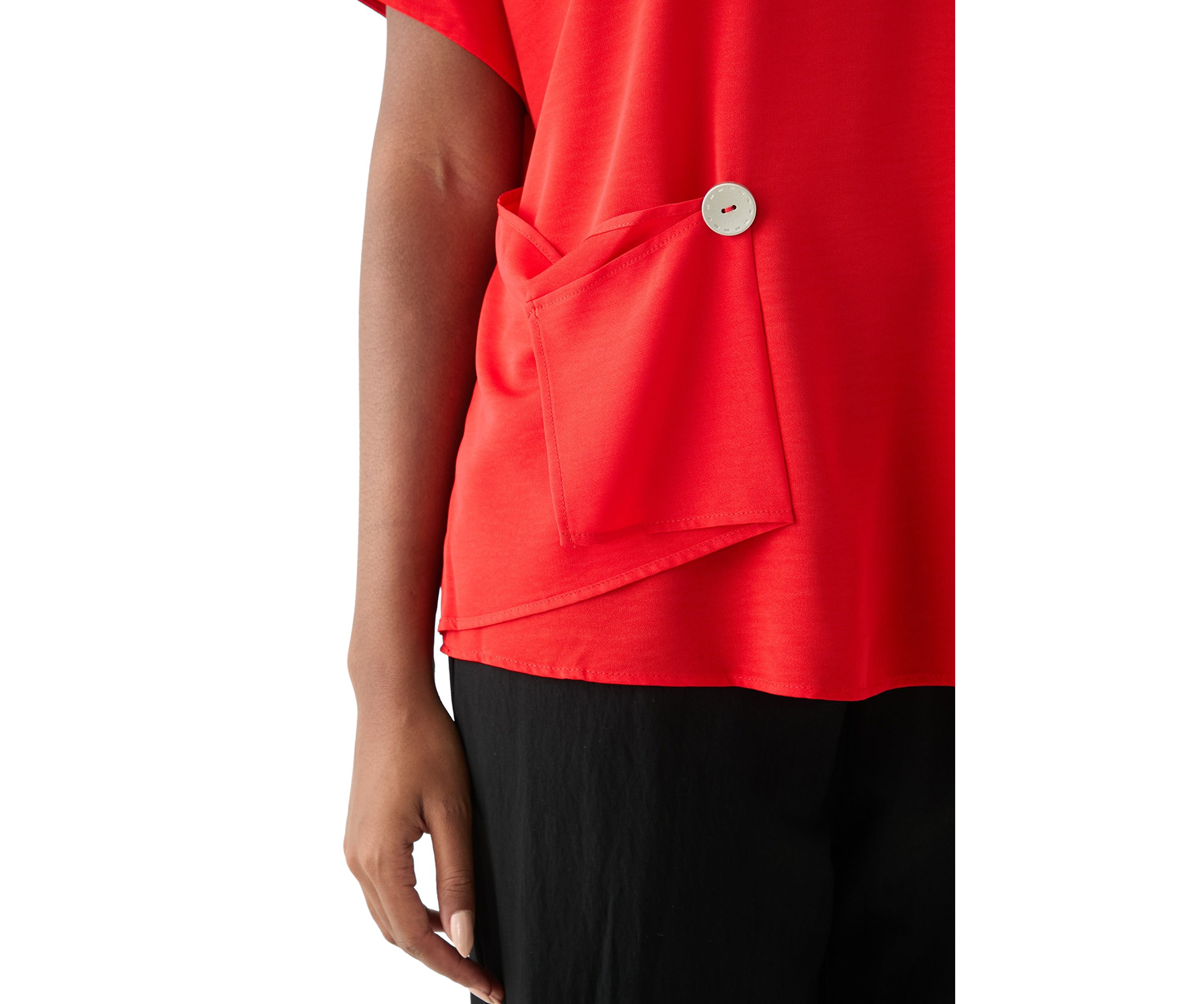 Womens Round Neck Button Blouse