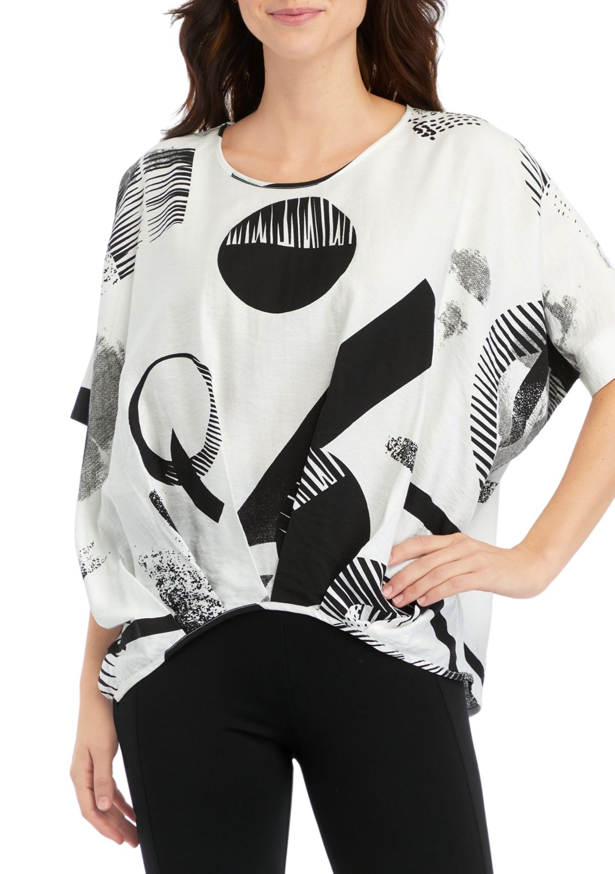 Womens Pleat Front Boxy Printed Blouse