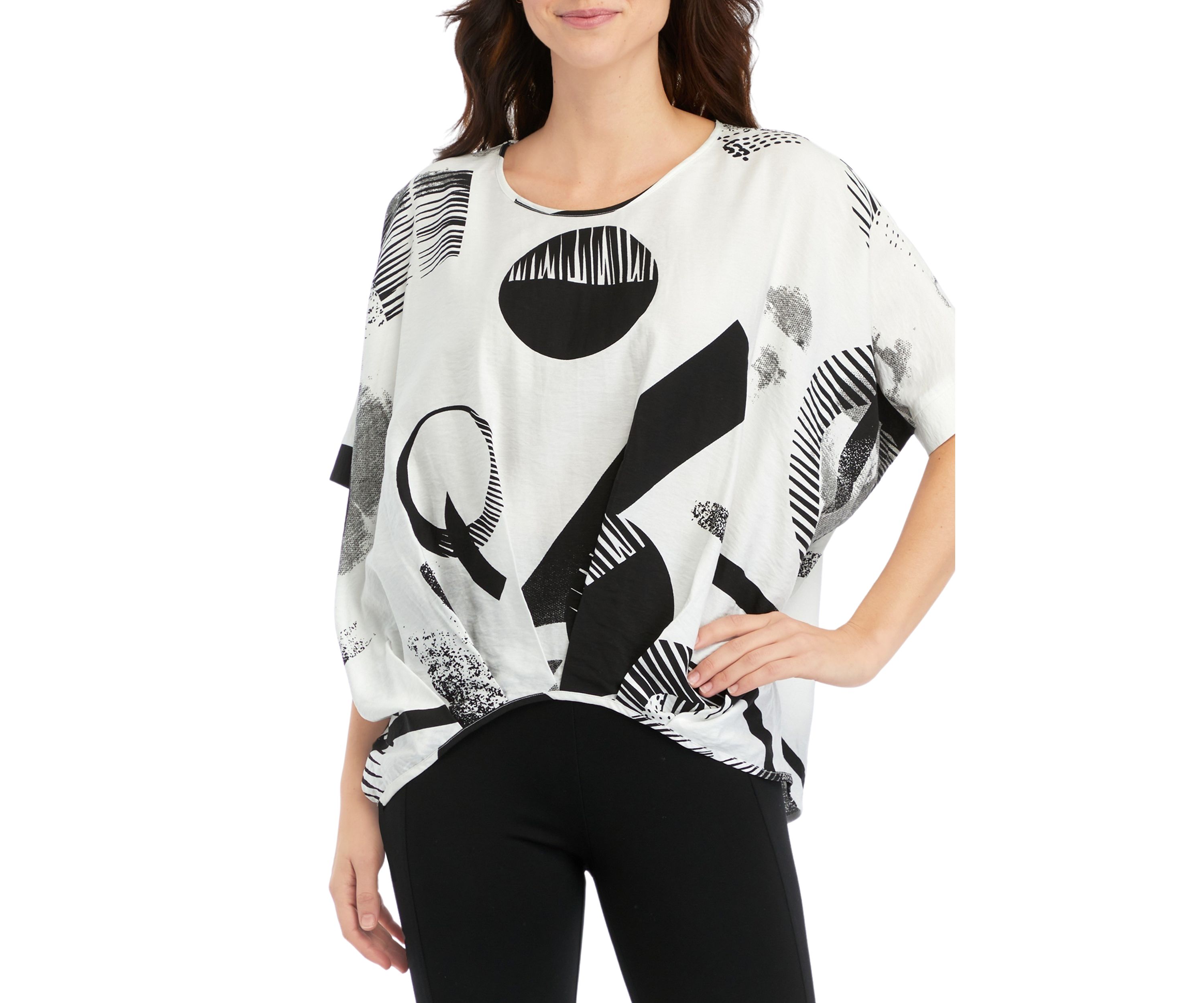 Womens Pleat Front Boxy Printed Blouse