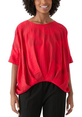 PATRIZIA LUCA Women's Pleat Front Boxy Printed Blouse, Red, L/XL
