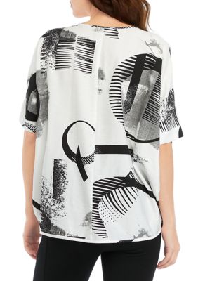 Women's Pleat Front Boxy Printed Blouse