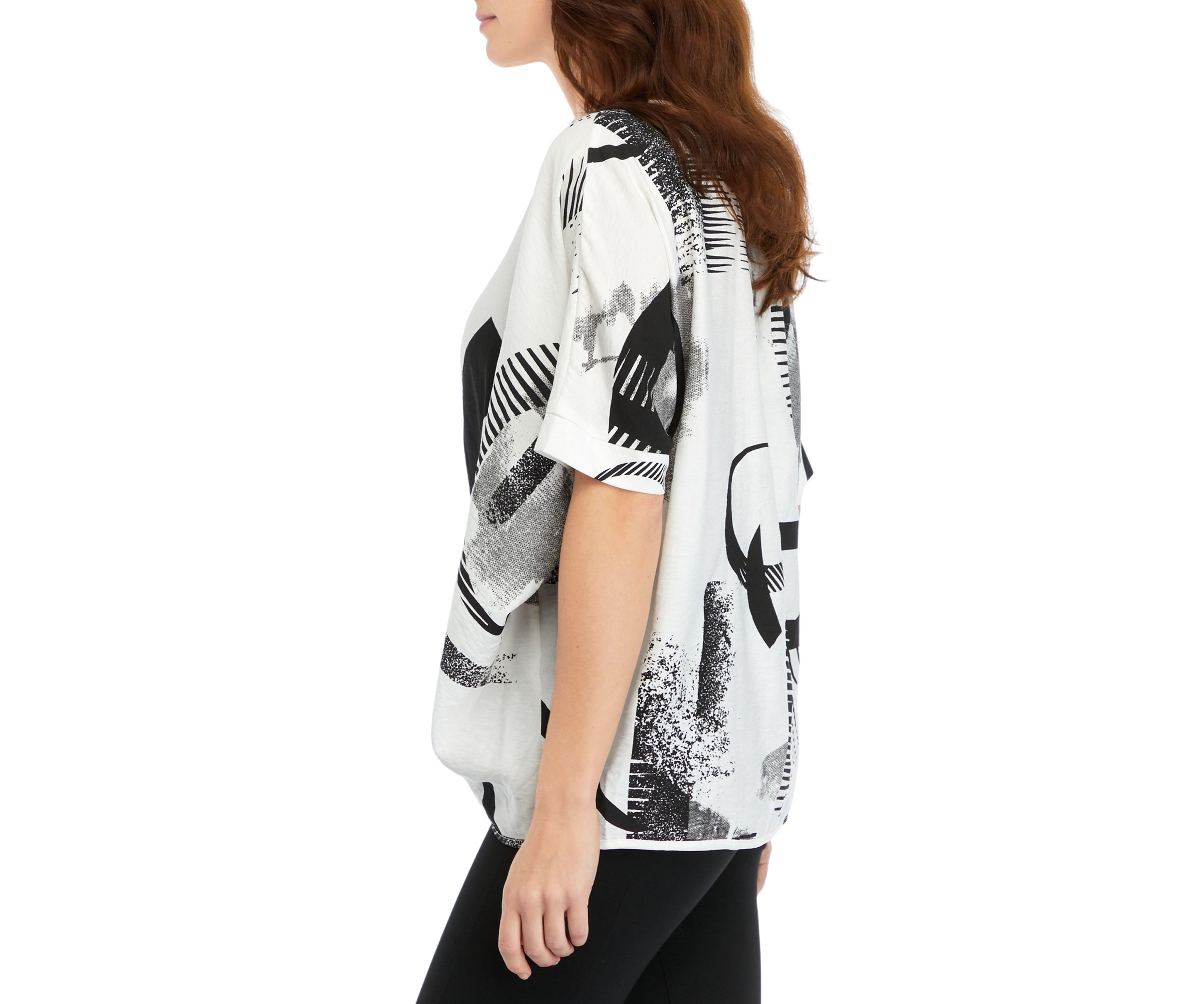 Womens Pleat Front Boxy Printed Blouse
