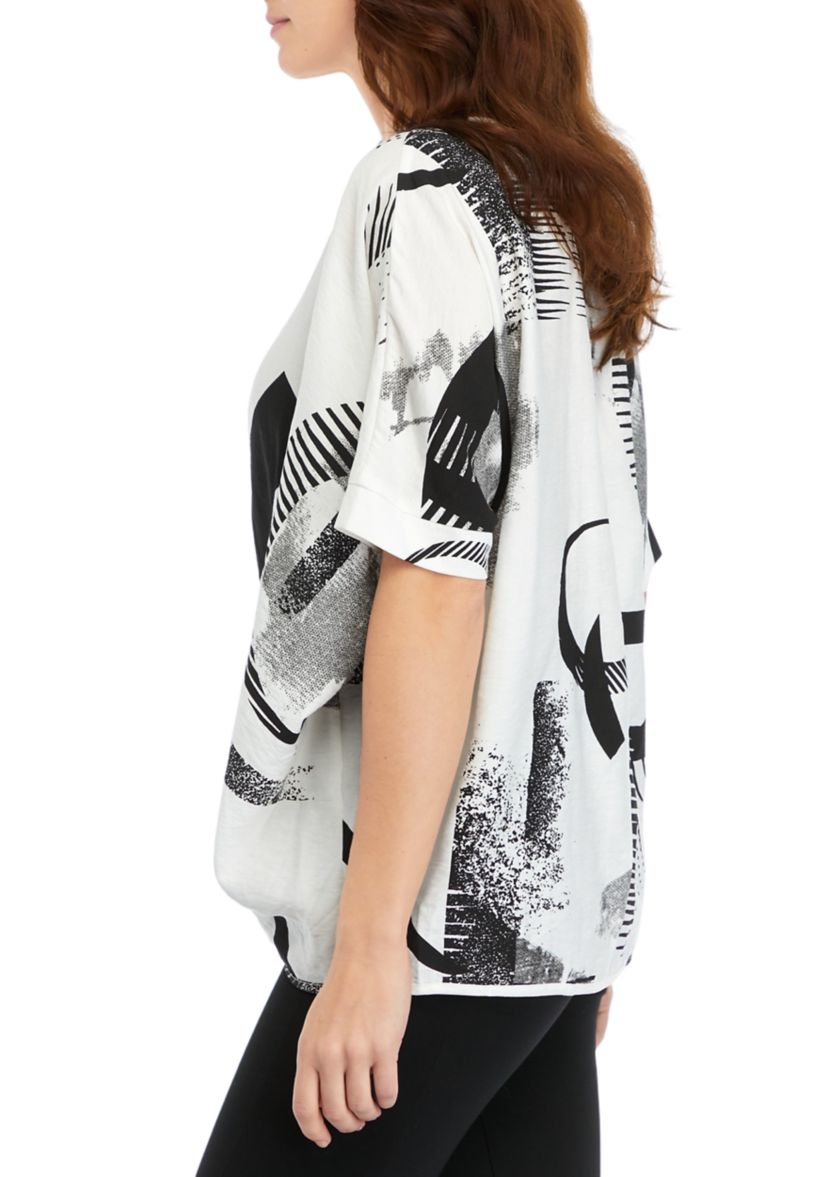 Womens Pleat Front Boxy Printed Blouse