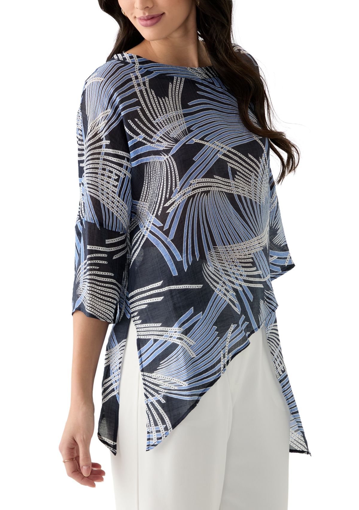 Womens Asymmetrical Printed Blouse