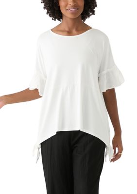 PATRIZIA LUCA Women's Ruffle Blouse, White, M/L