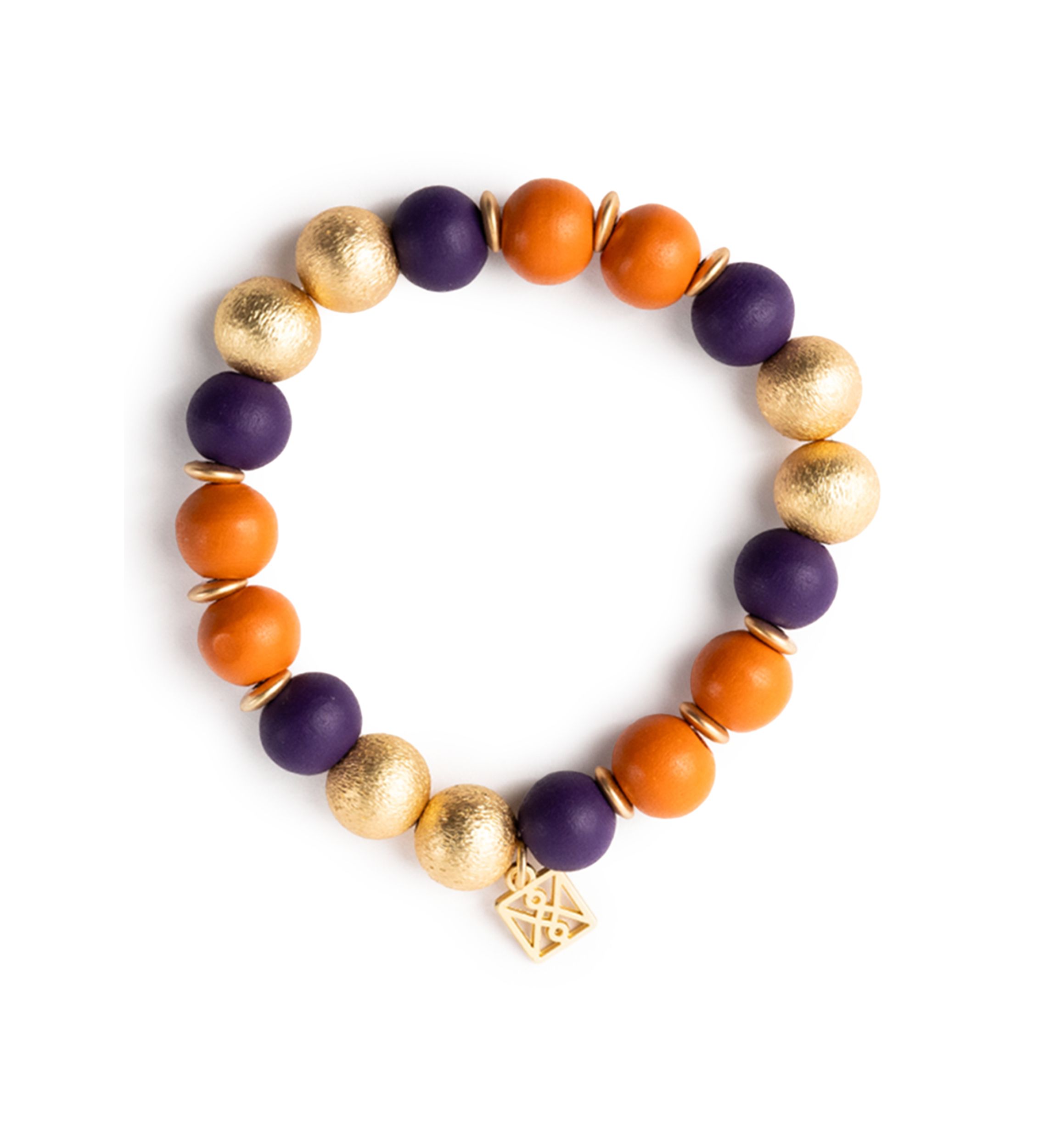 Rep your team in style with the Nori beaded bracelet from Mary Square, featuring a mix of colorful and gold beads with a logo charm.