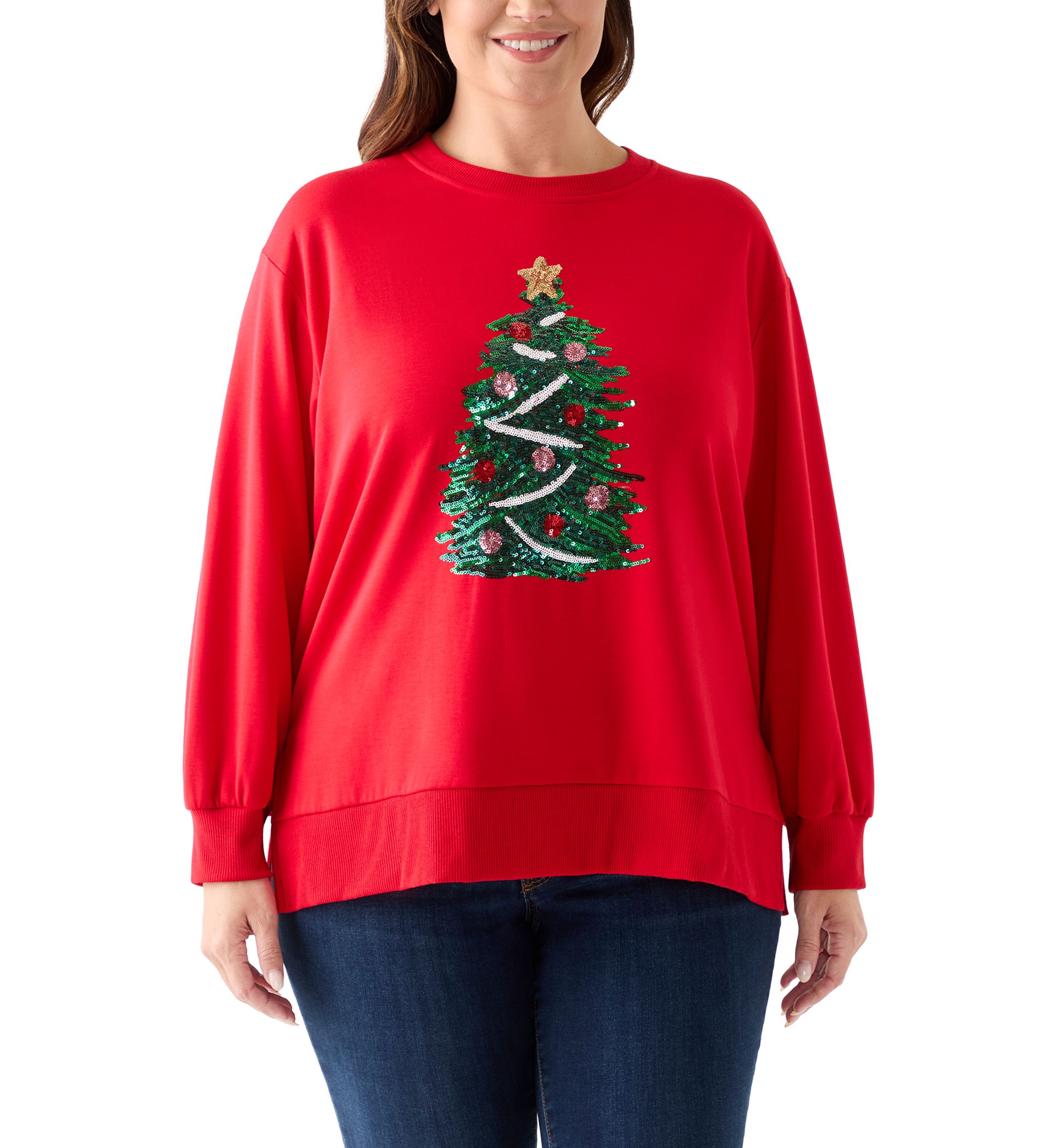 Plus Size Sequence Christmas Tree Sweatshirt
