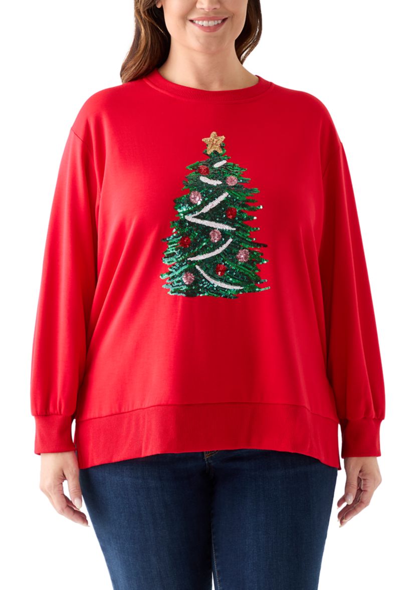 Plus Size Sequence Christmas Tree Sweatshirt