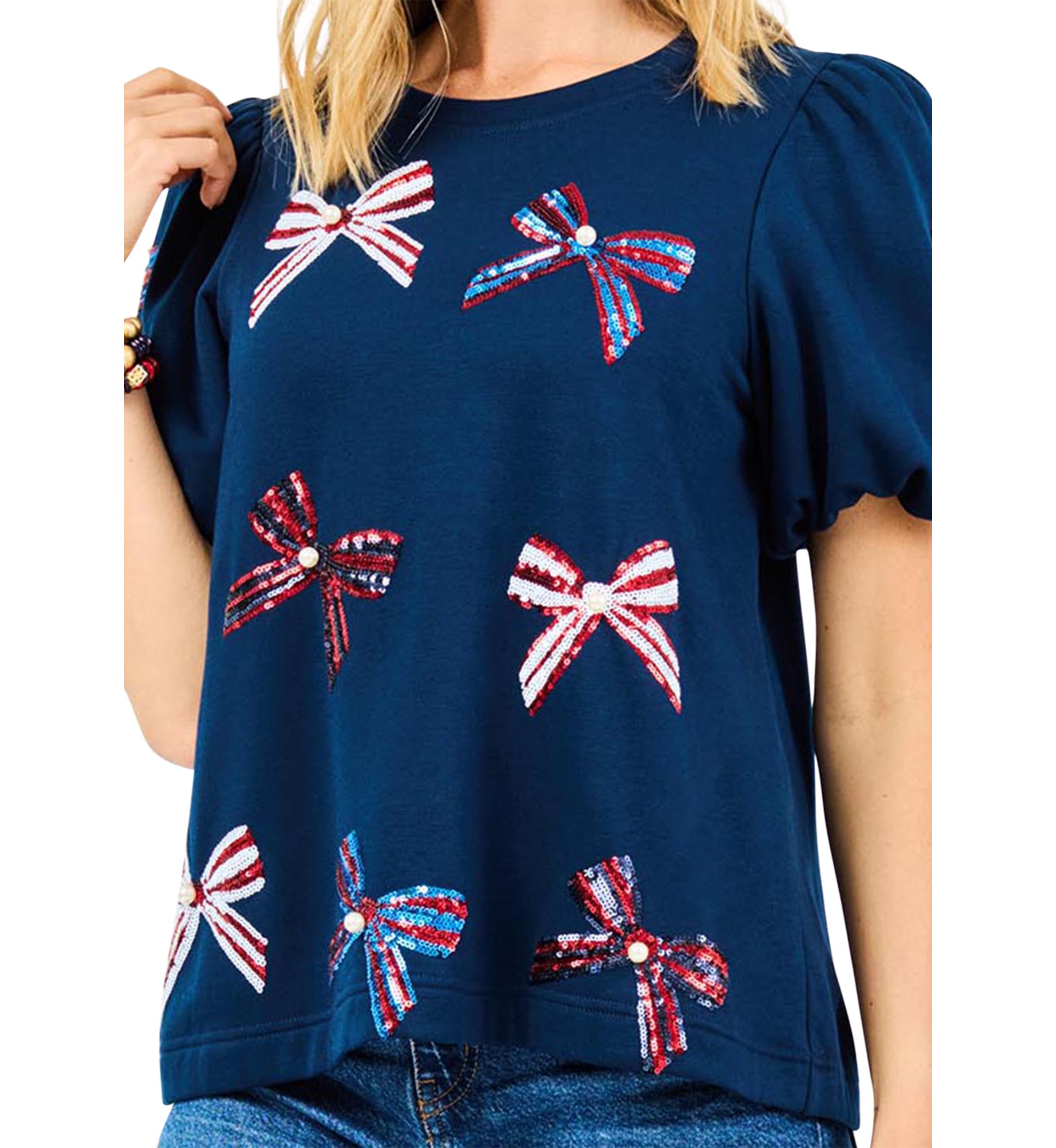 Womens Tina Puff Sleeve Bow Top
