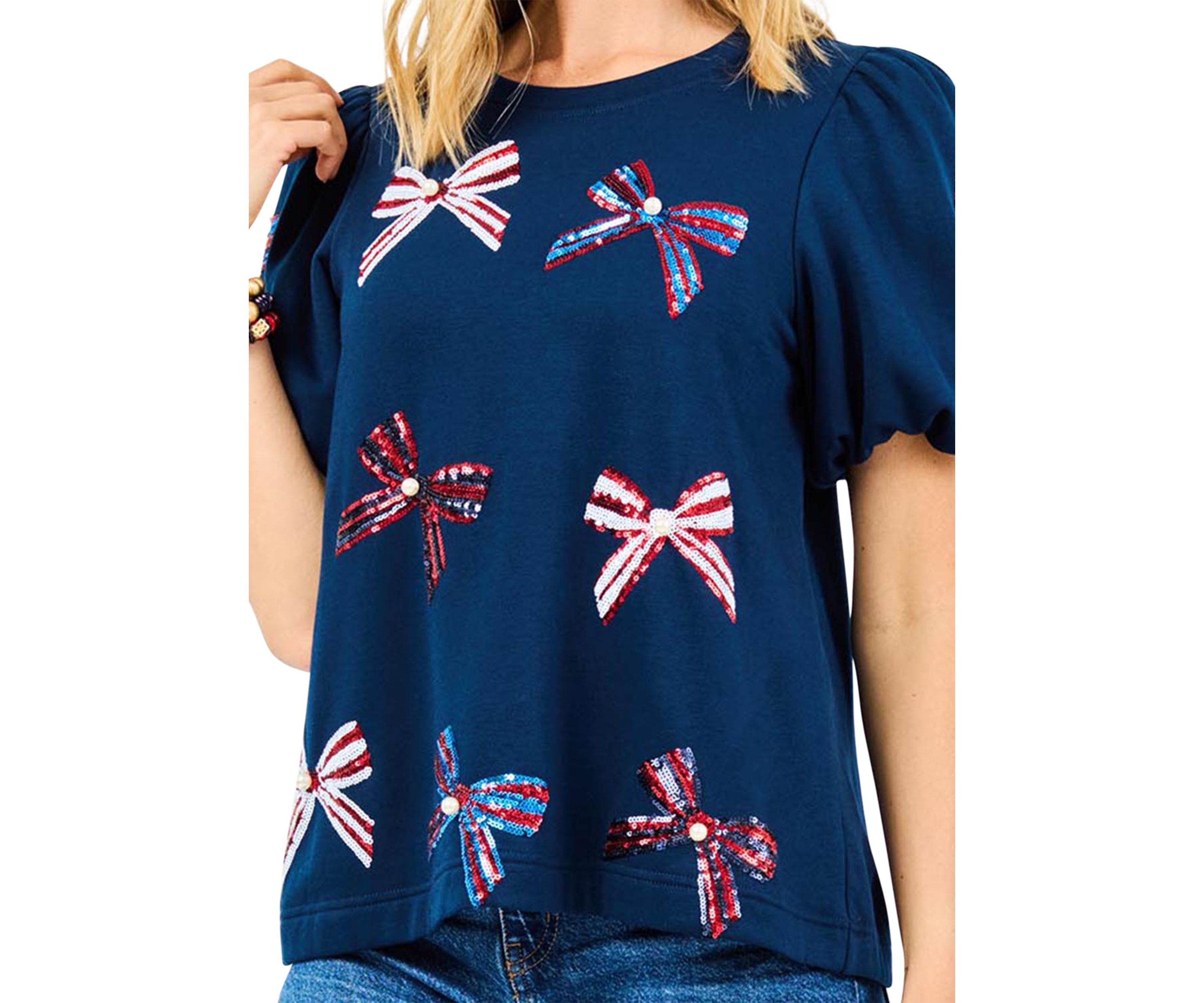 Womens Tina Puff Sleeve Bow Top