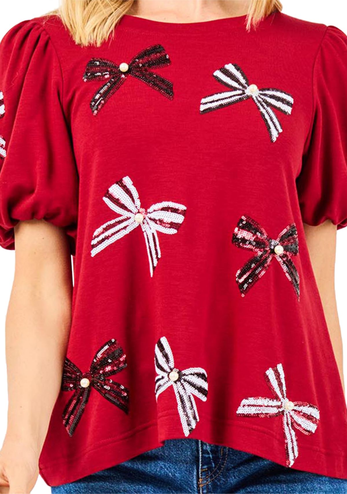 Womens Tina Puff Sleeve Bow Top