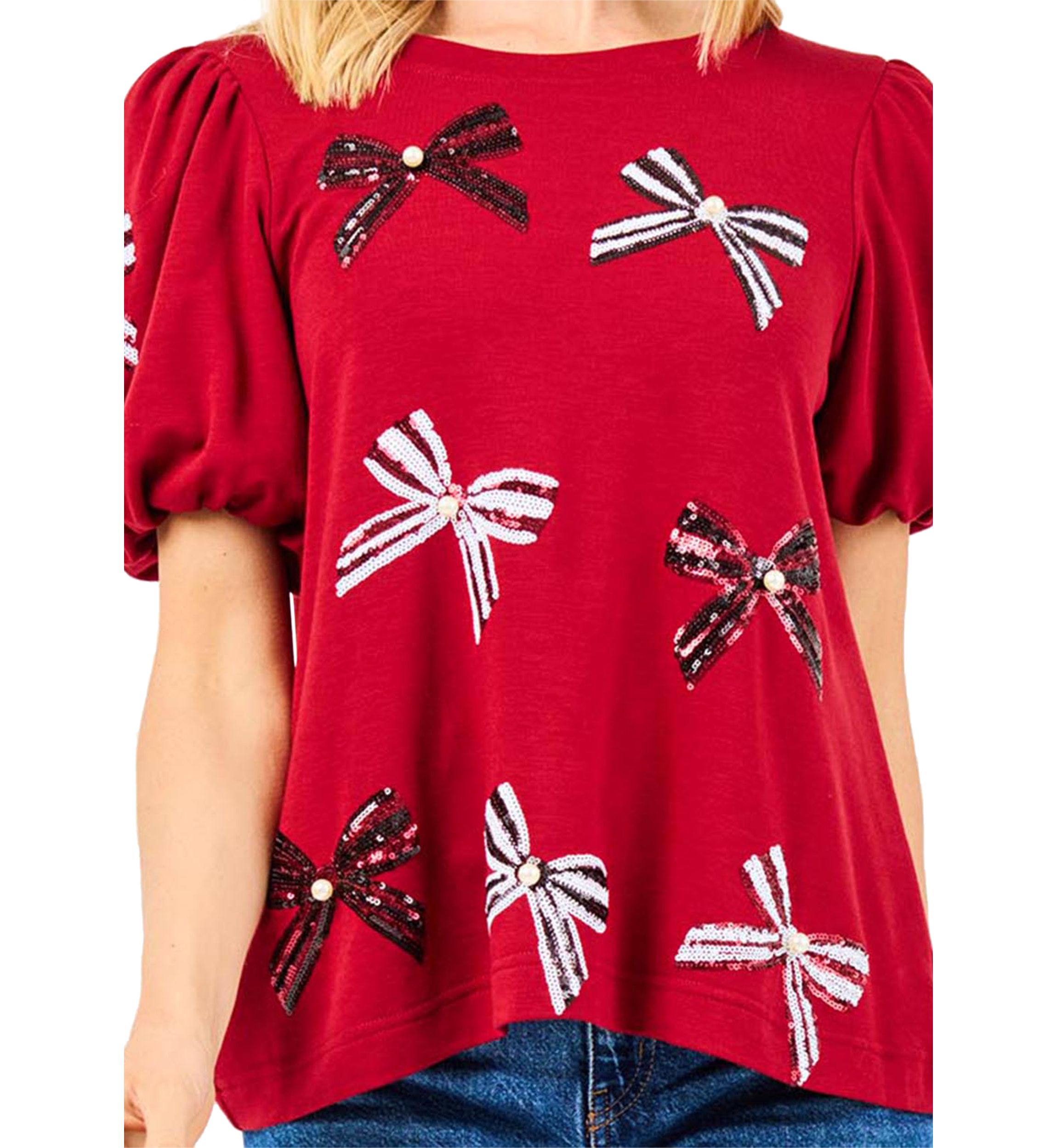 Womens Tina Puff Sleeve Bow Top