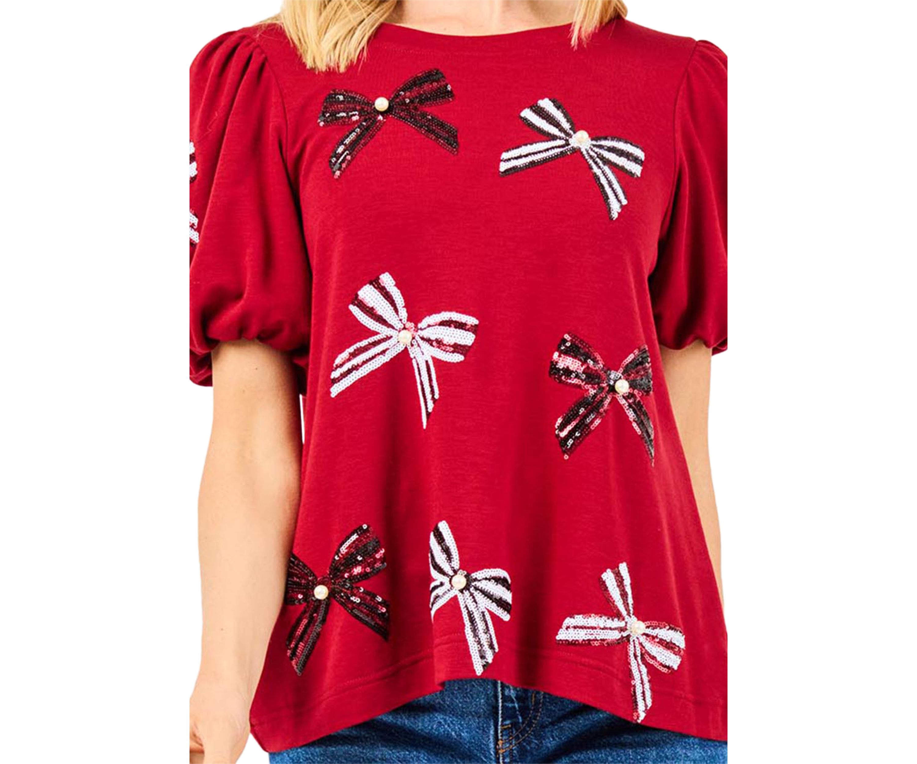 Womens Tina Puff Sleeve Bow Top