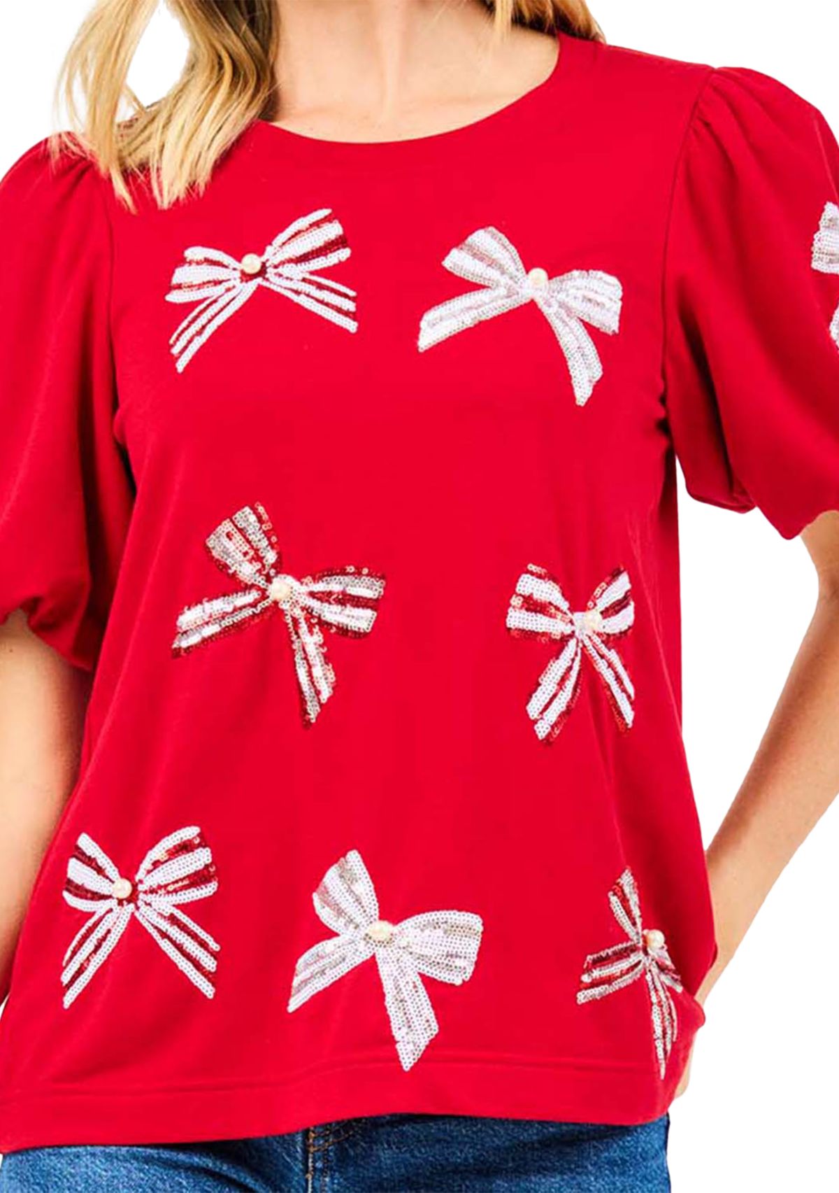 Womens Tina Puff Sleeve Bow Top