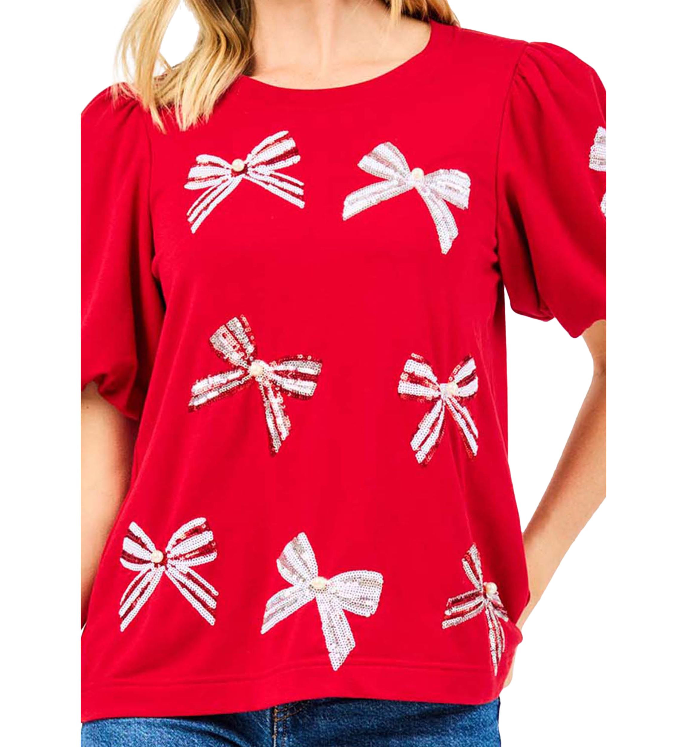 Womens Tina Puff Sleeve Bow Top